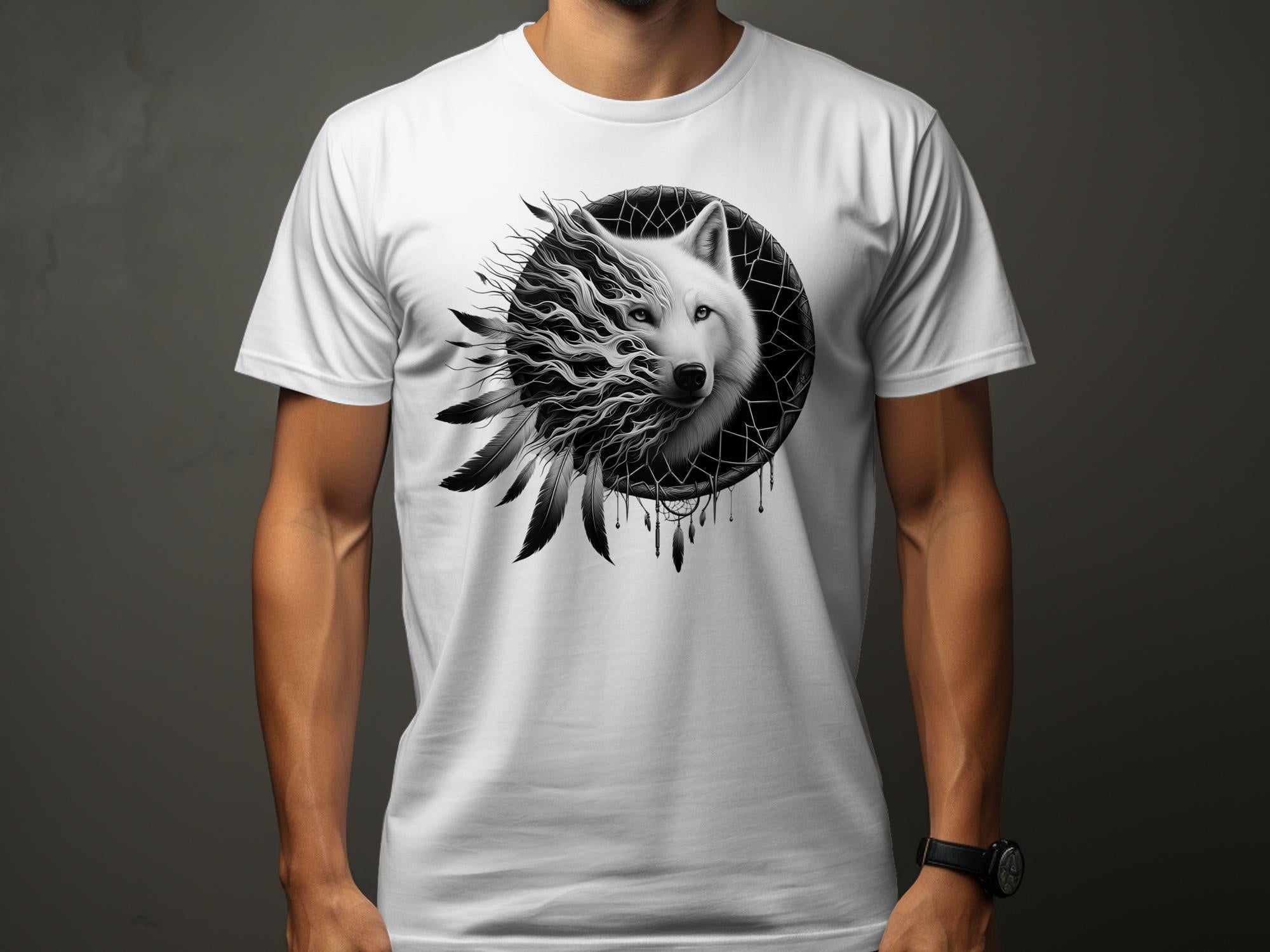 Dreamcatcher Wolf - Coloured Gildan T-Shirt Realistic Native American Talisman Unisex Mythology Tee Graphic Design