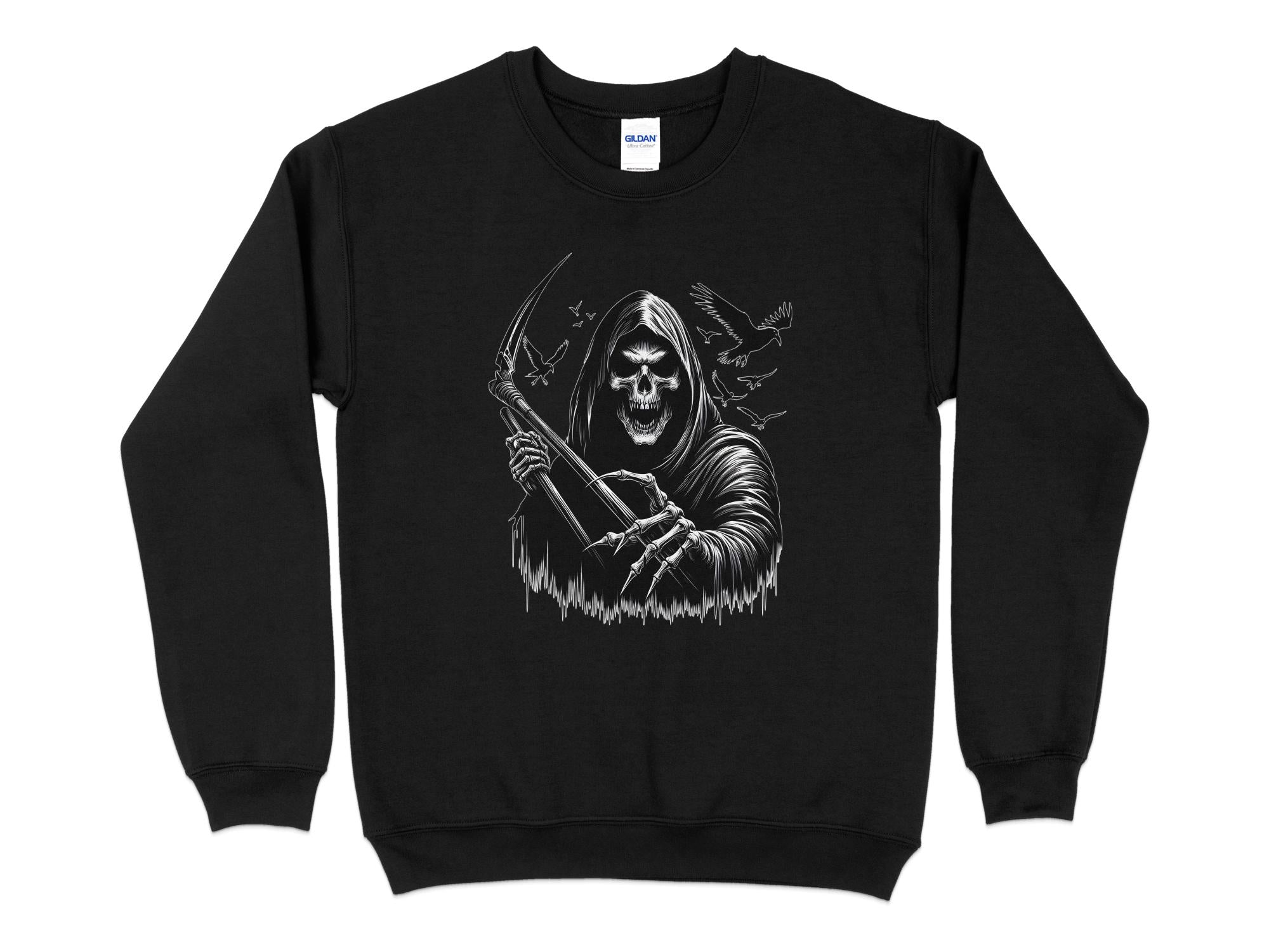 Grim Reaper - Black White Gildan Sweatshirt Commemorative Talisman Unisex Tee Graphic Design