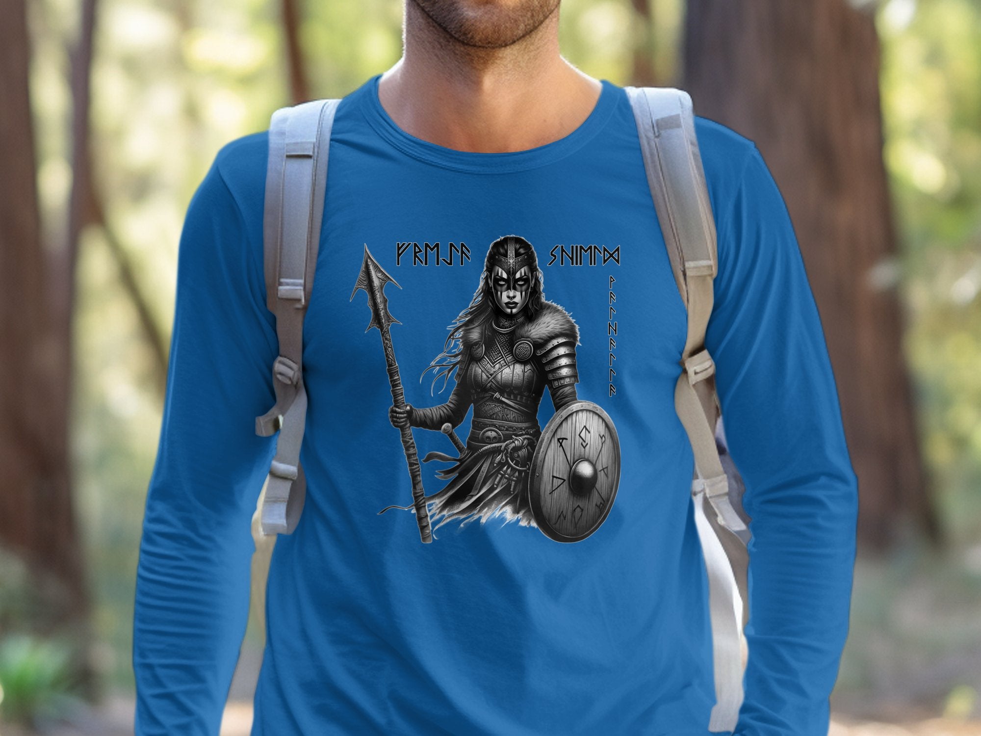 Viking Shield Maiden - Coloured Gildan Long Sleeve Realistic Norse Talisman Men Women Unisex Valhalla Tee Graphic Design