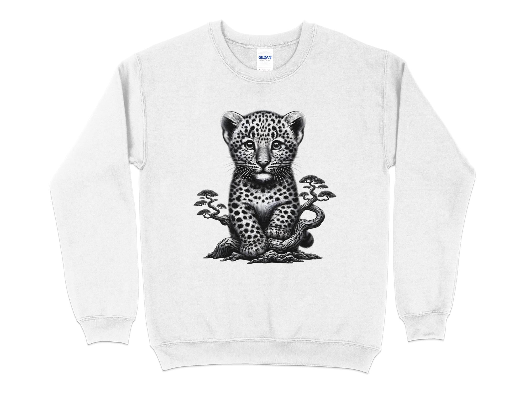 Leopard Bonsai - Coloured Gildan Sweatshirt Realistic Animal Talisman Unisex Cute Tee Graphic Design