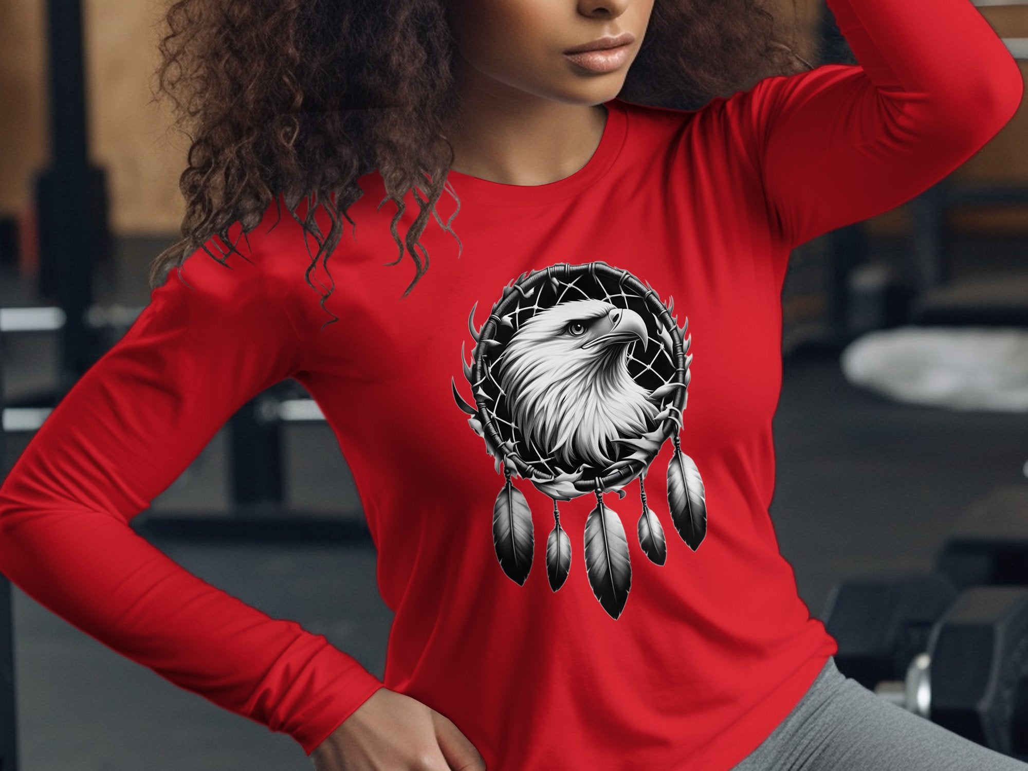 Dreamcatcher Eagle - Coloured Gildan Long Sleeve Realistic Native American Talisman Unisex Mythology Tee Graphic Design