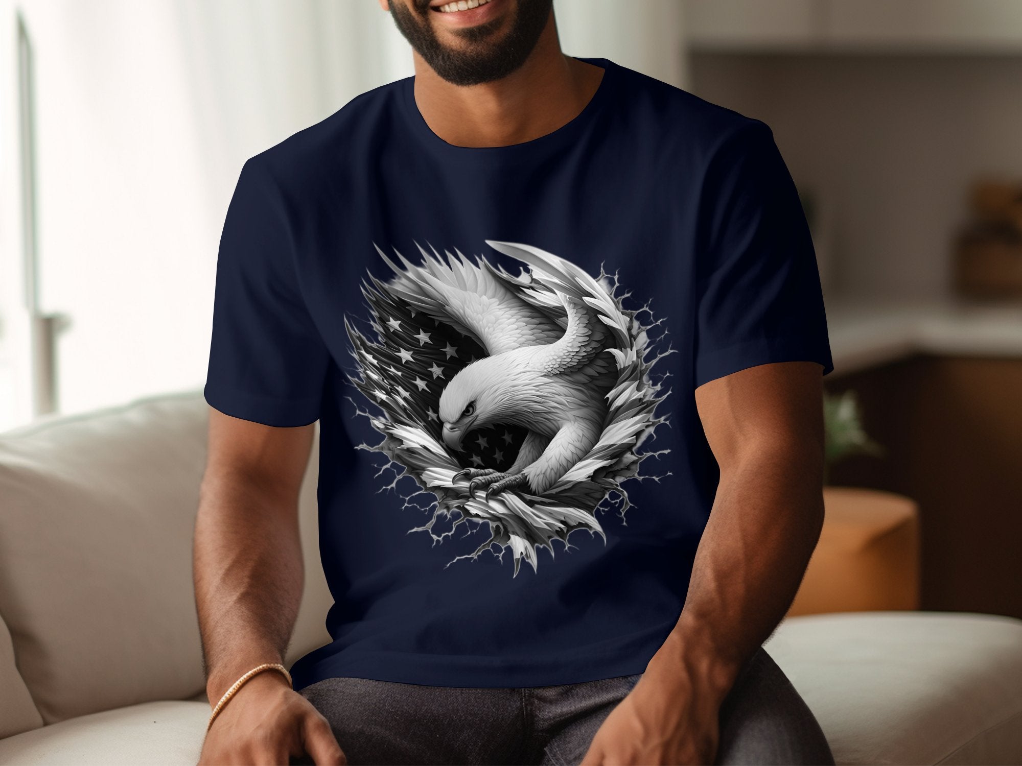 Eagle Patriot - Coloured Gildan T-Shirt Realistic Animal Talisman Unisex Tee Graphic Design