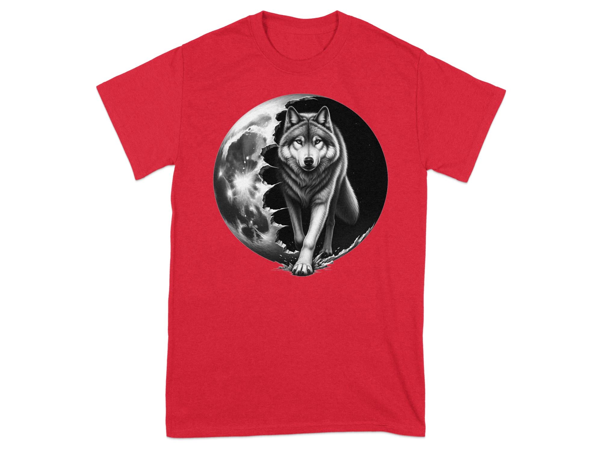 Moon Wolf - Coloured Gildan T-Shirt Realistic Animal Talisman Unisex Mythology Tee Graphic Design