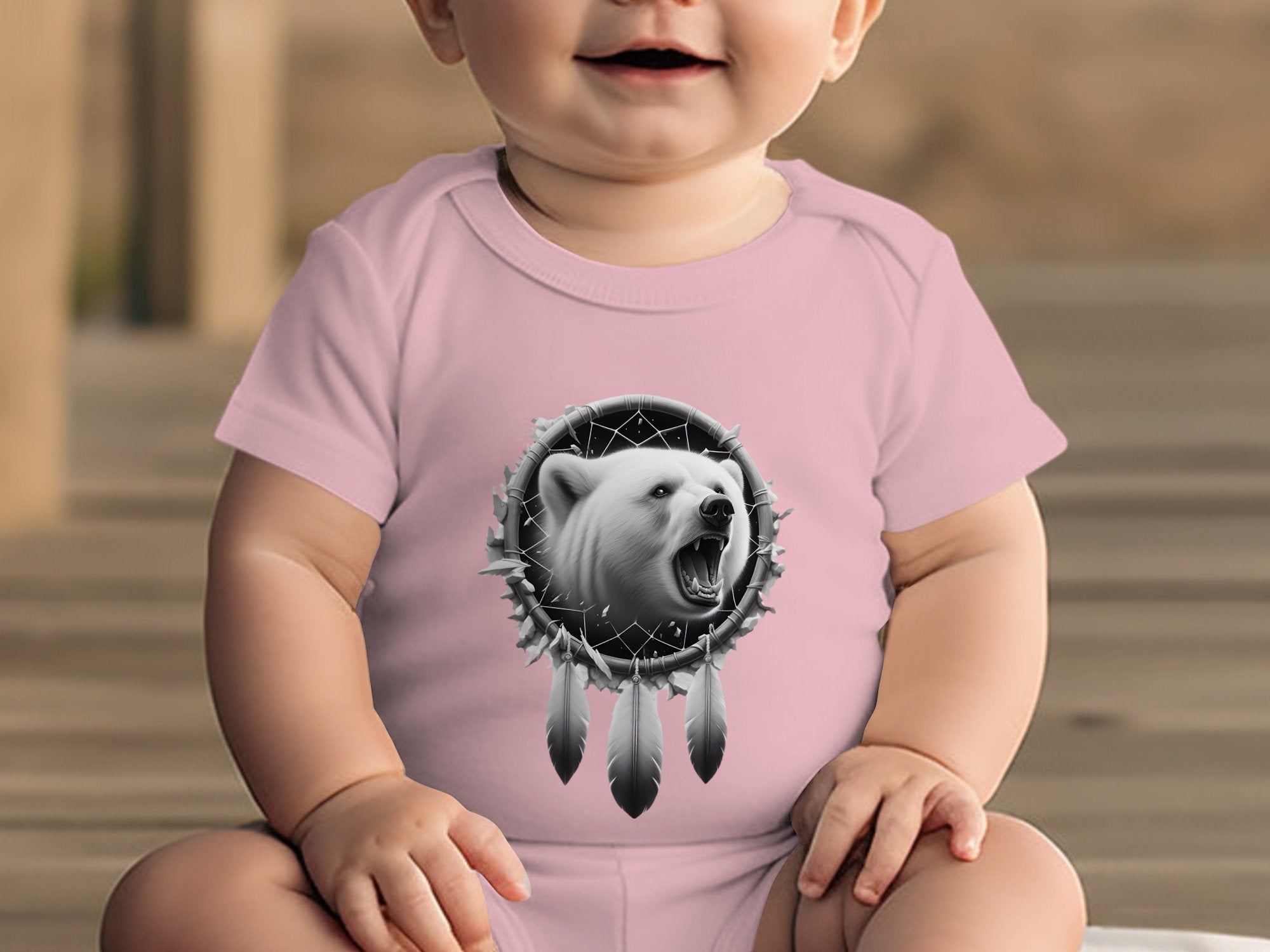 Dreamcatcher Bear - Coloured Toddler Bodysuit Realistic Native American Talisman Unisex Mythology Tee Graphic Design