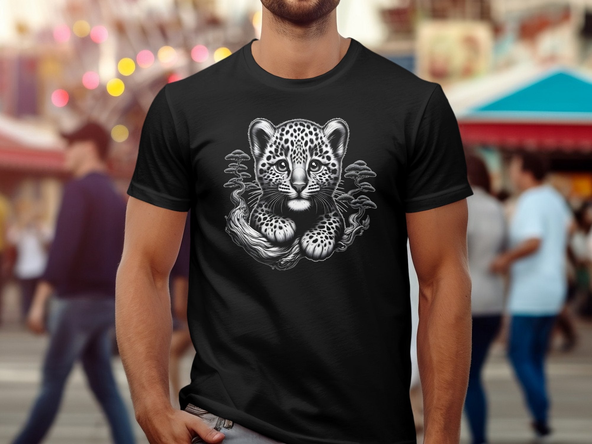 Leopard Bonsai - Coloured Gildan T-Shirt Realistic Animal Talisman Unisex Cute Tee Graphic Design