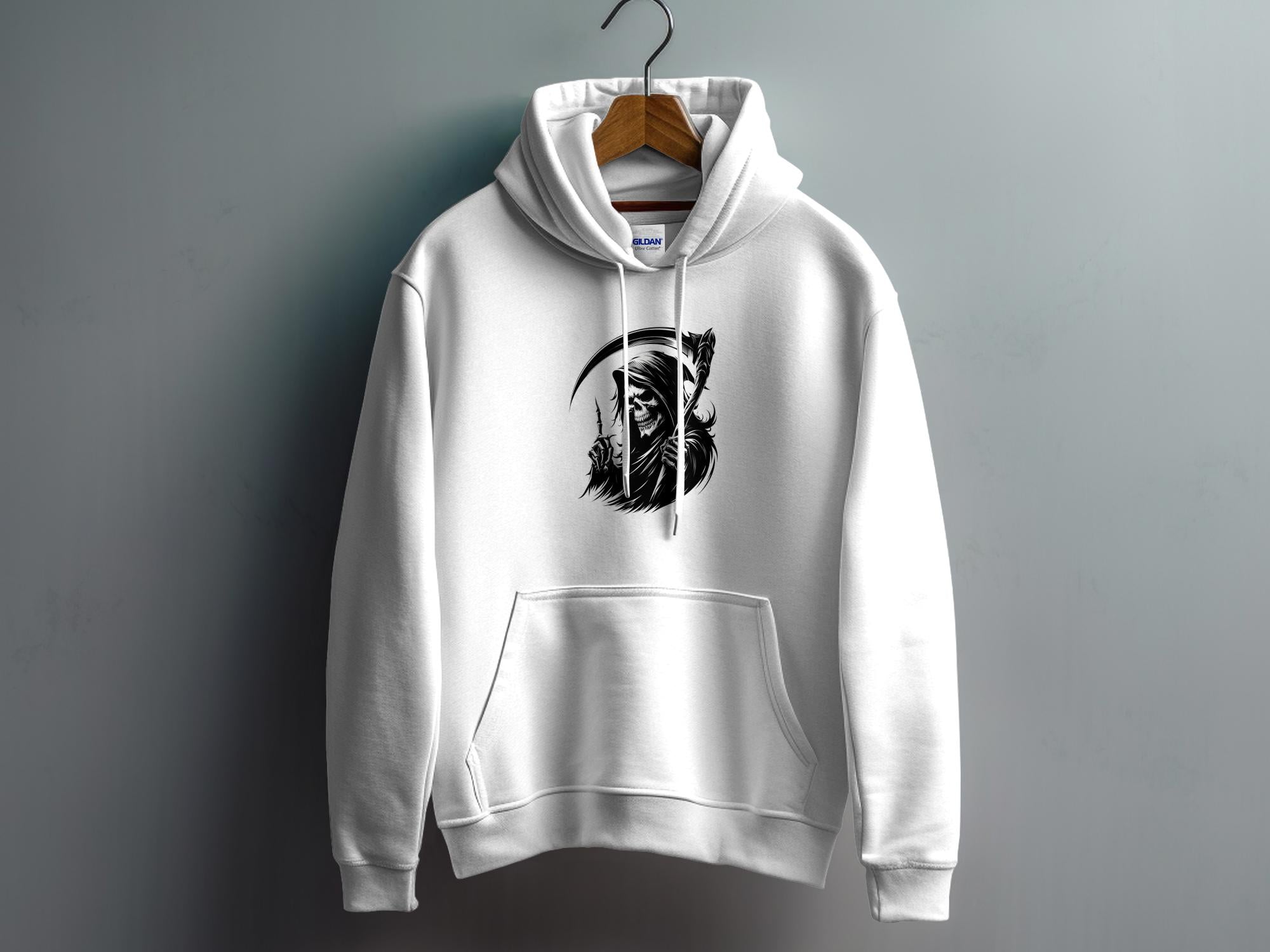 Grim Reaper - Black White Gildan Hoodie Commemorative Talisman Unisex Tee Graphic Design