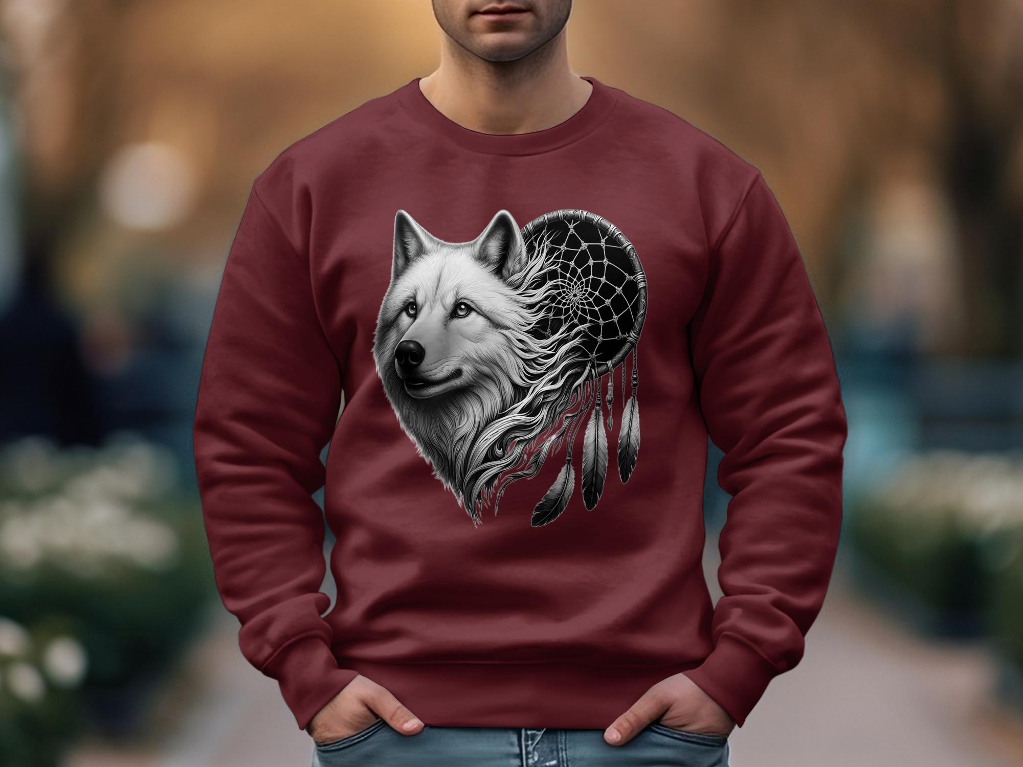 Dreamcatcher Wolf - Coloured Gildan Sweatshirt Realistic Native American Talisman Unisex Mythology Tee Graphic Design