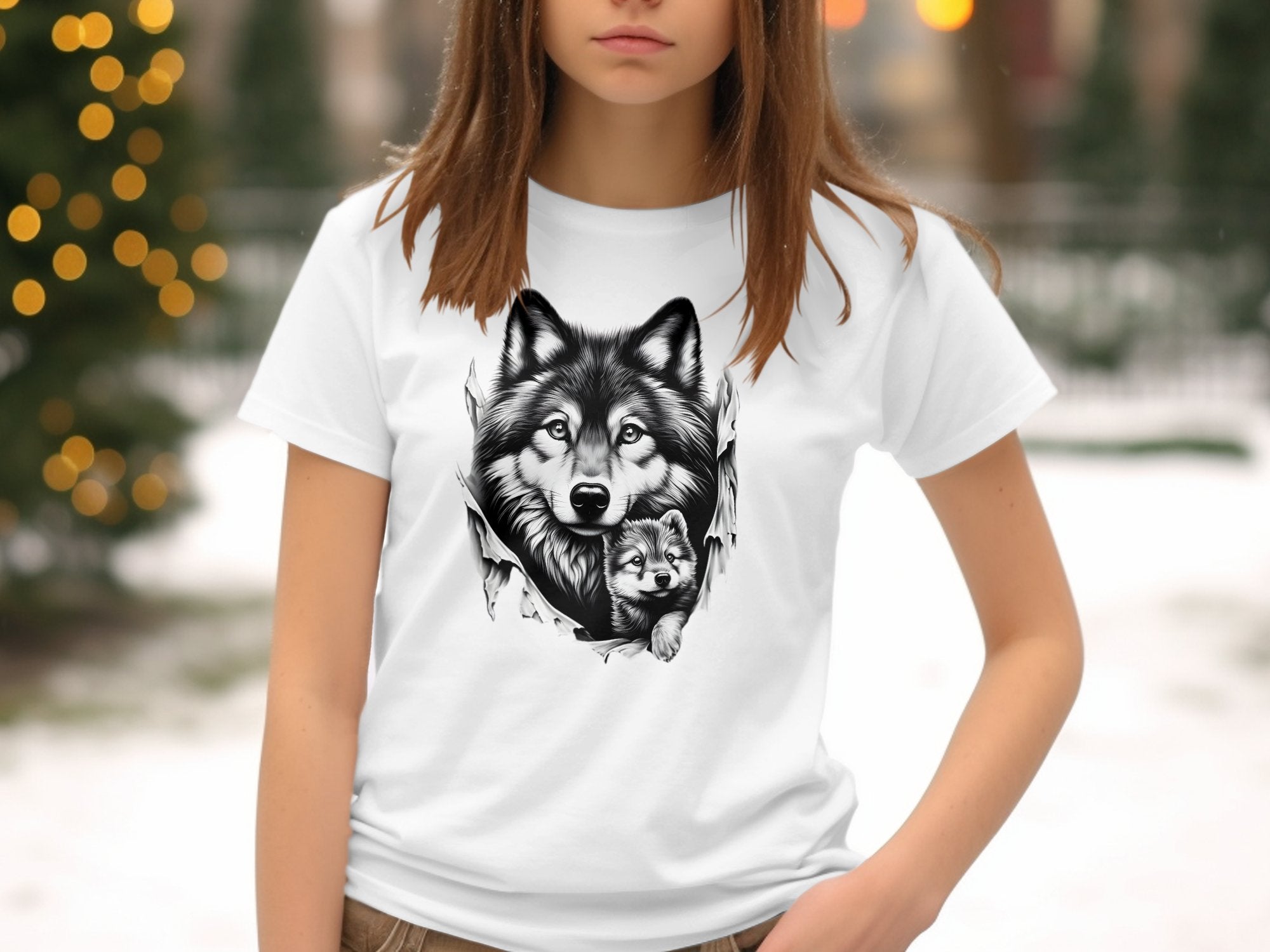 Wolf Mother and Cub - Coloured Gildan Kids T-Shirt Family Talisman Unisex Tee Graphic Design