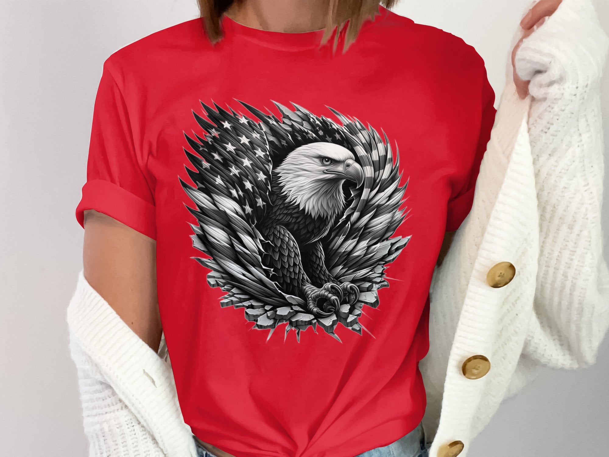 Eagle Patriot - Coloured Gildan T-Shirt Realistic Animal Talisman Unisex Tee Graphic Design