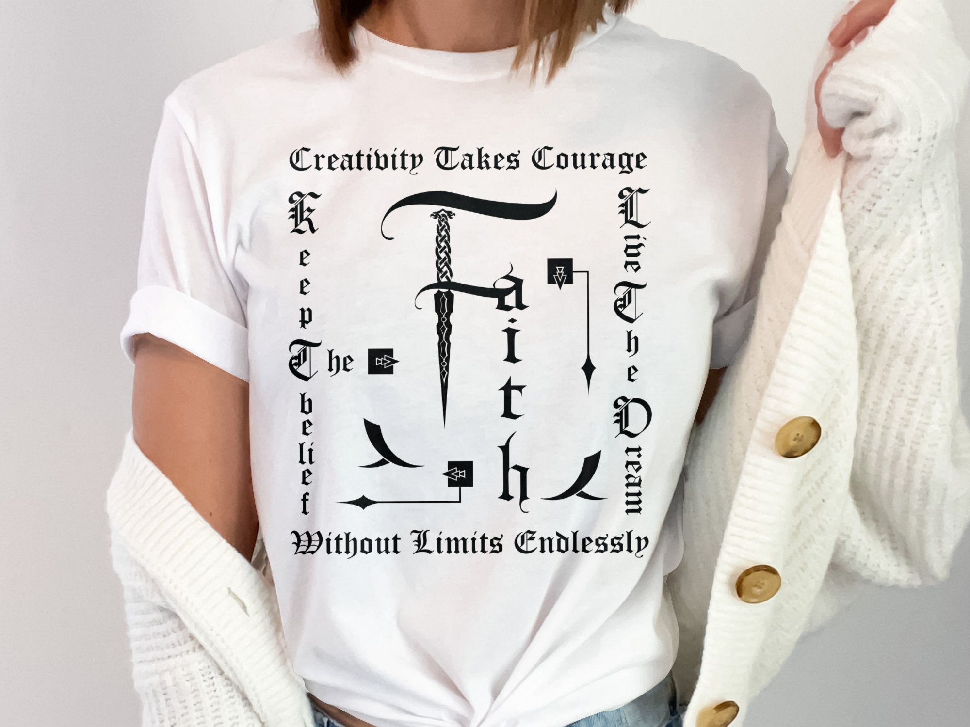 Faith Empowerment - White Gildan T Shirt Inspirational Talisman Men Women Unisex Tee Graphic Design