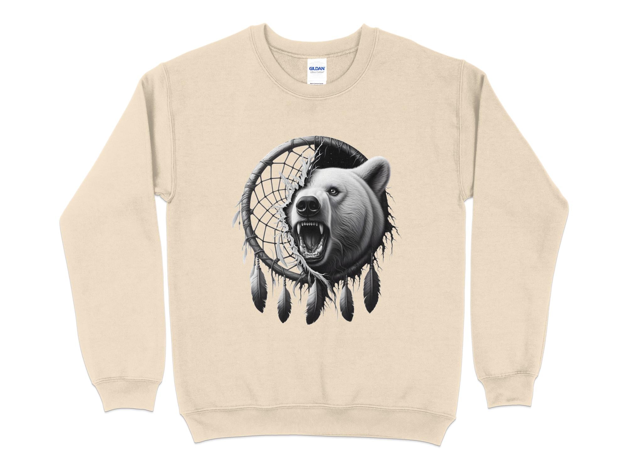 Dreamcatcher Bear - Coloured Gildan Sweatshirt Realistic Native American Talisman Unisex Mythology Tee Graphic Design