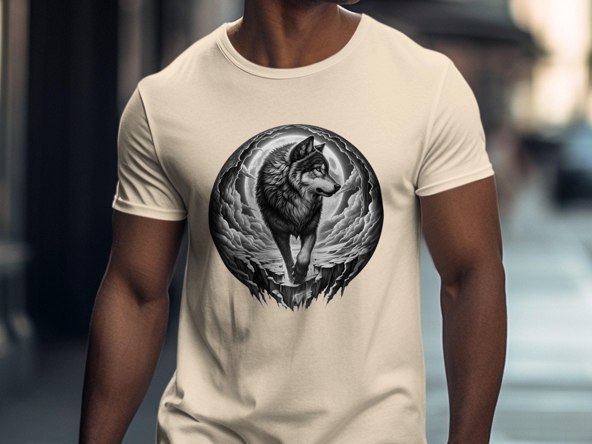 Moon Wolf - Coloured Gildan T-Shirt Realistic Animal Talisman Unisex Mythology Tee Graphic Design