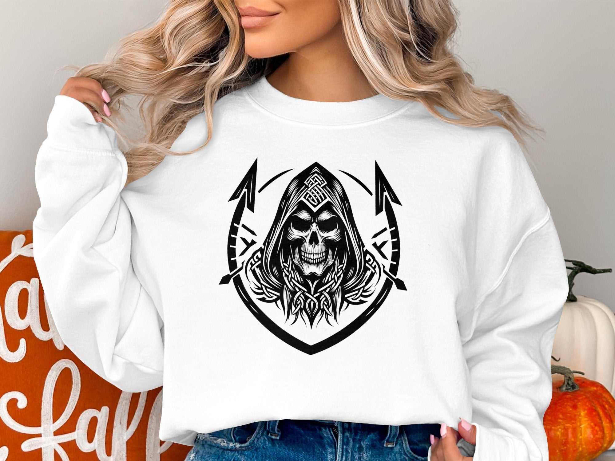 Grim Reaper - Black White Gildan Sweatshirt Commemorative Talisman Unisex Tee Graphic Design