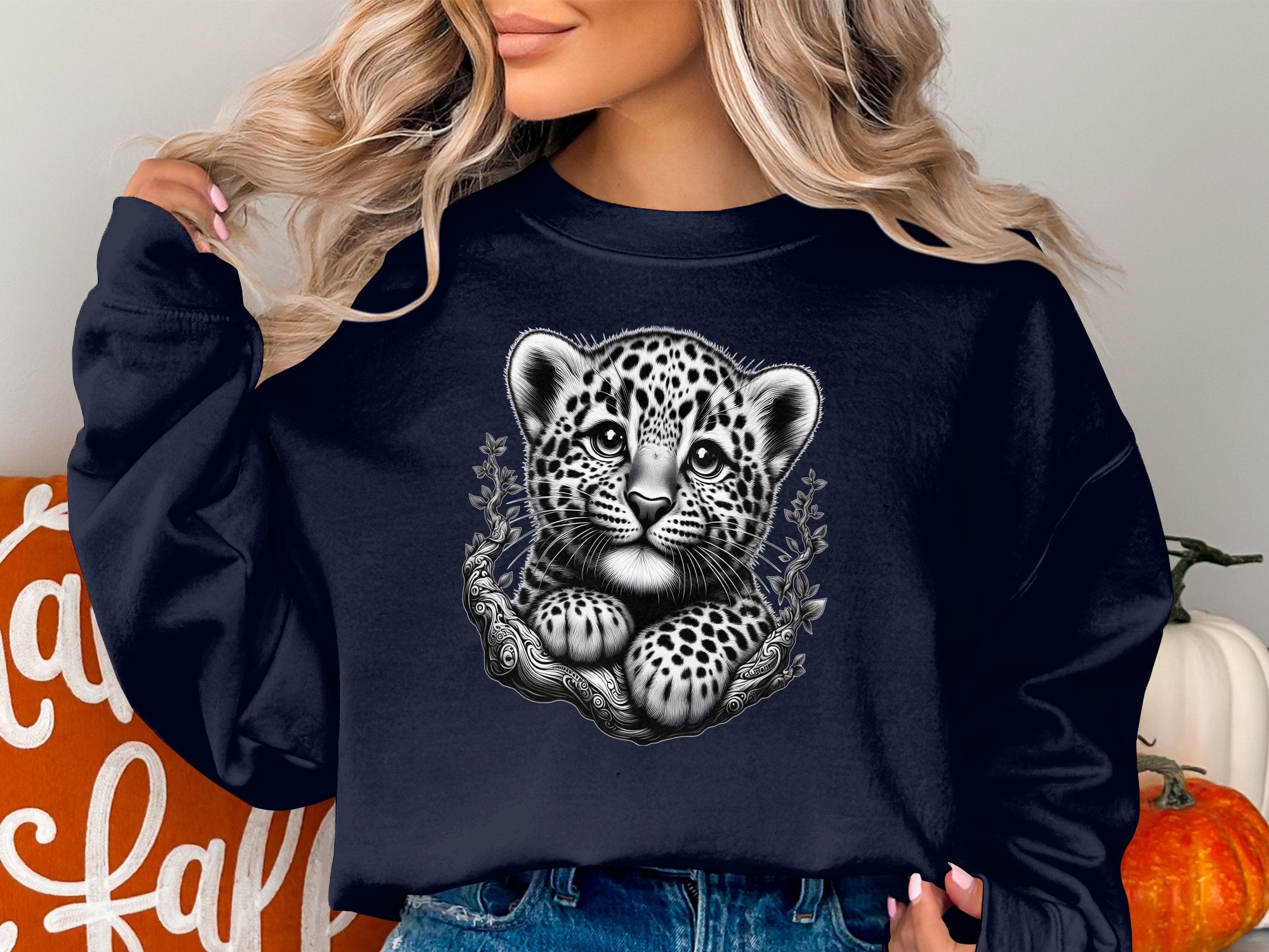 Leopard Bonsai - Coloured Gildan Sweatshirt Realistic Animal Talisman Unisex Cute Tee Graphic Design