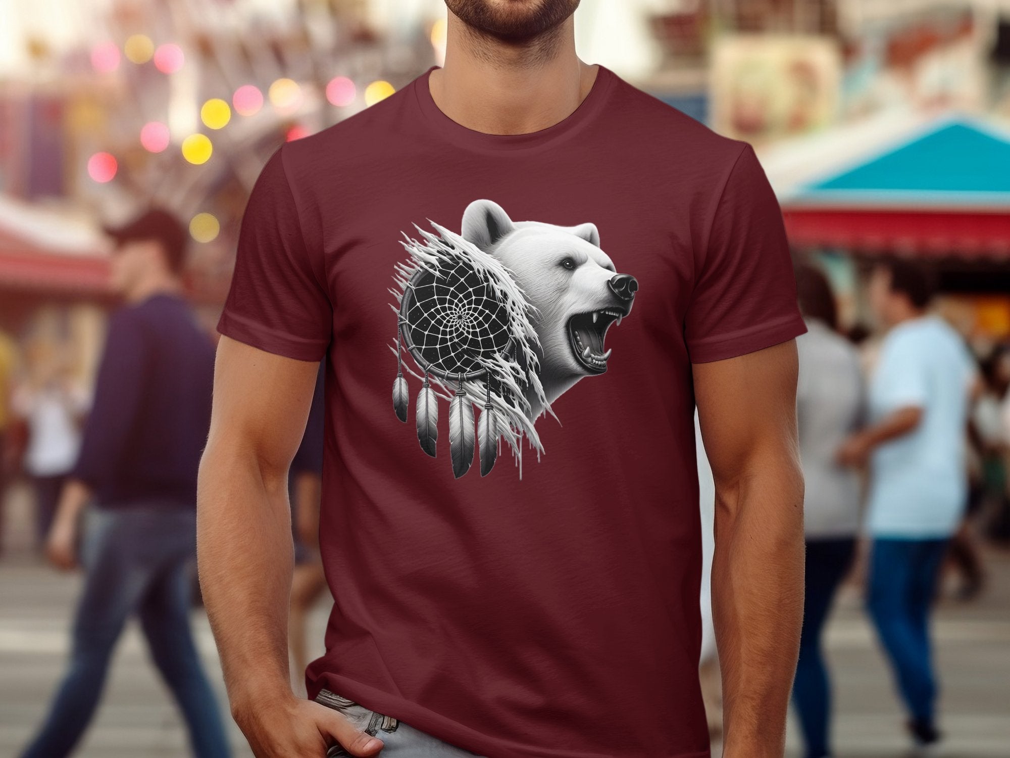 Dreamcatcher Bear - Coloured Gildan T-Shirt Realistic Native American Talisman Unisex Mythology Tee Graphic Design