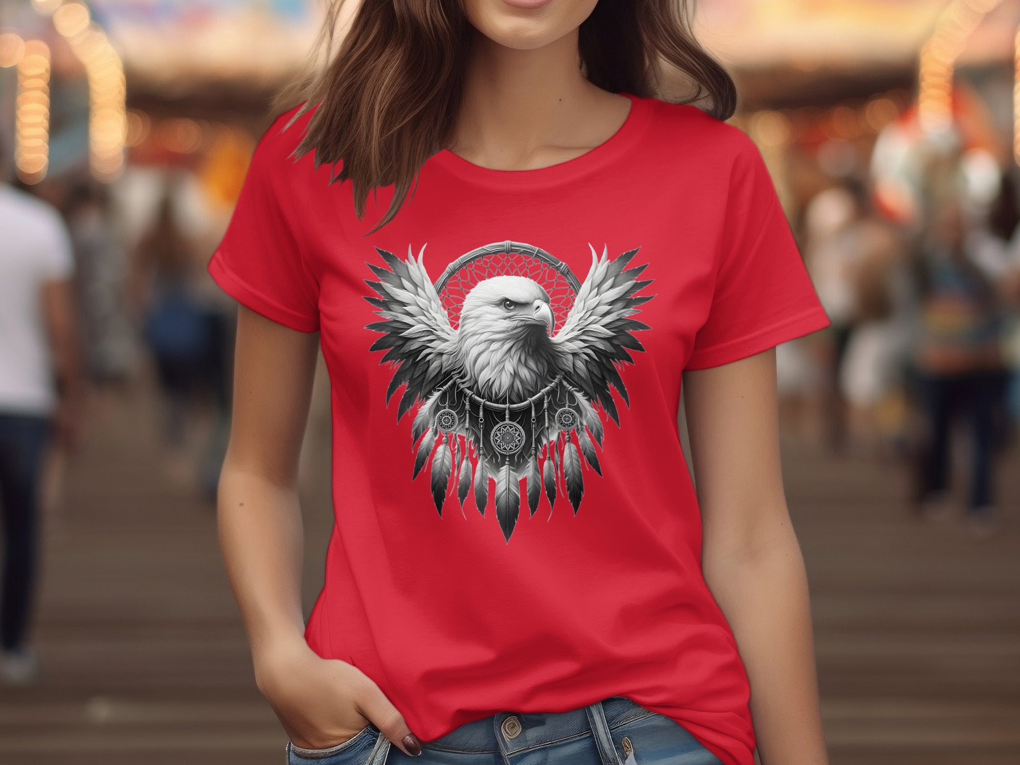 Dreamcatcher Eagle - Coloured Gildan T-Shirt Realistic Native American Talisman Unisex Mythology Tee Graphic Design