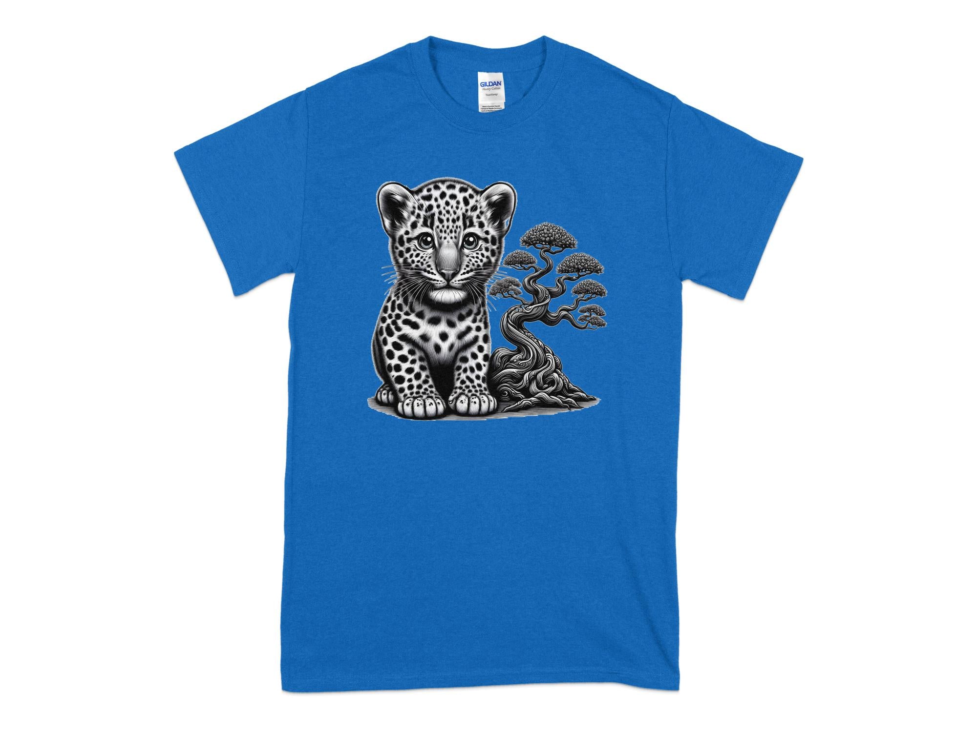 Leopard Bonsai - Coloured Gildan T-Shirt Realistic Animal Talisman Unisex Cute Tee Graphic Design