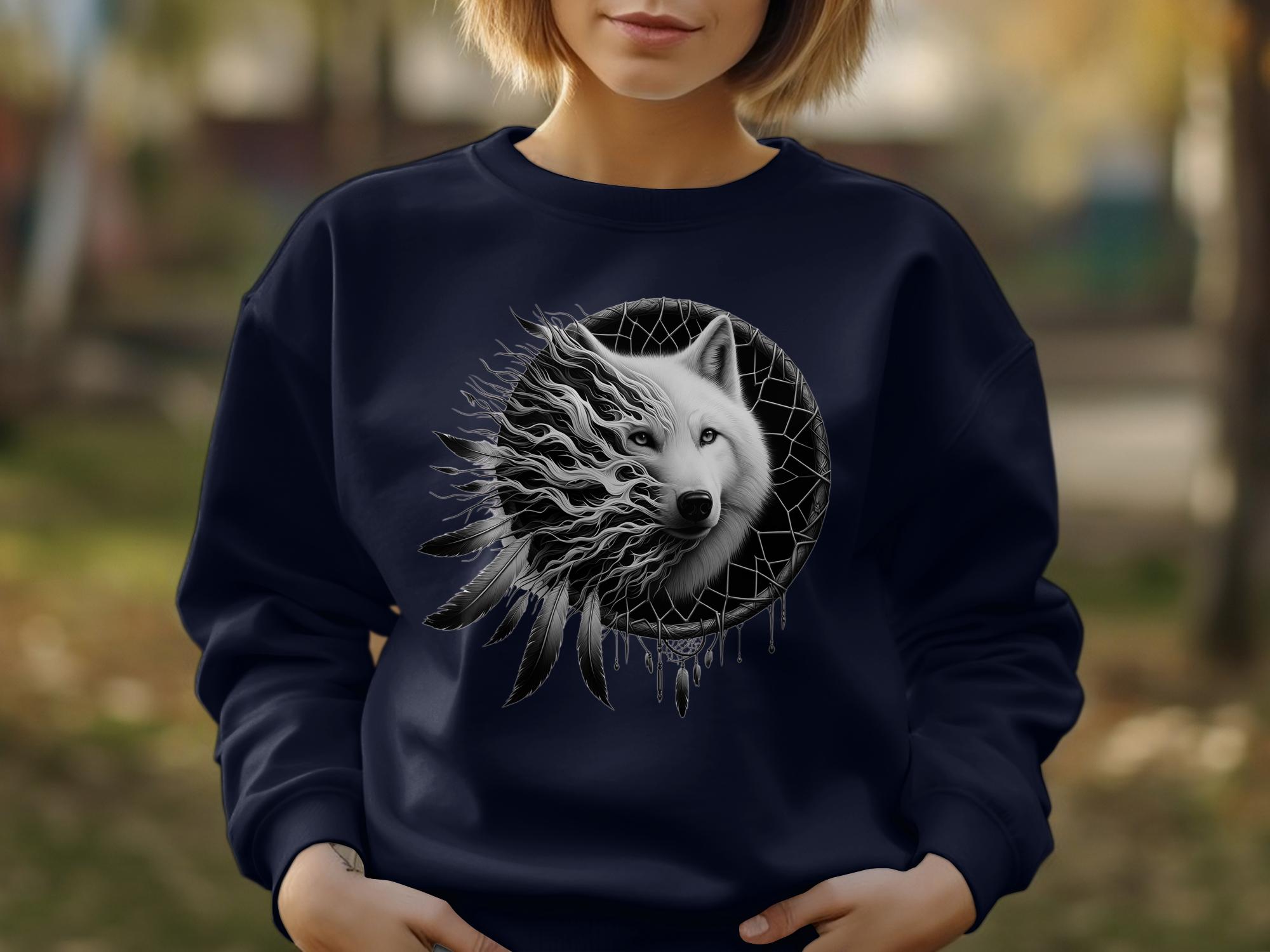 Dreamcatcher Wolf - Coloured Gildan Sweatshirt Realistic Native American Talisman Unisex Mythology Tee Graphic Design