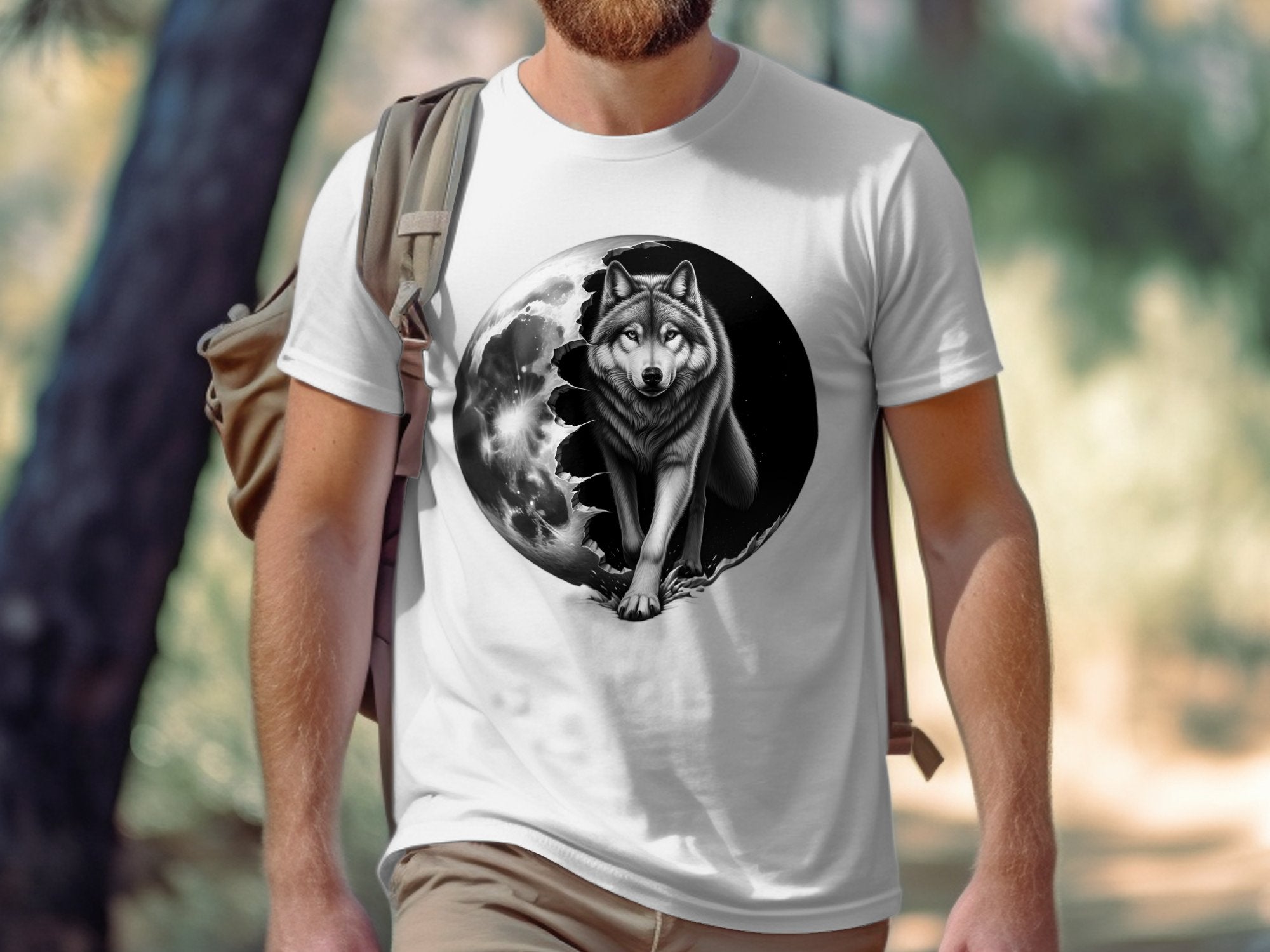 Moon Wolf - Coloured Gildan T-Shirt Realistic Animal Talisman Unisex Mythology Tee Graphic Design