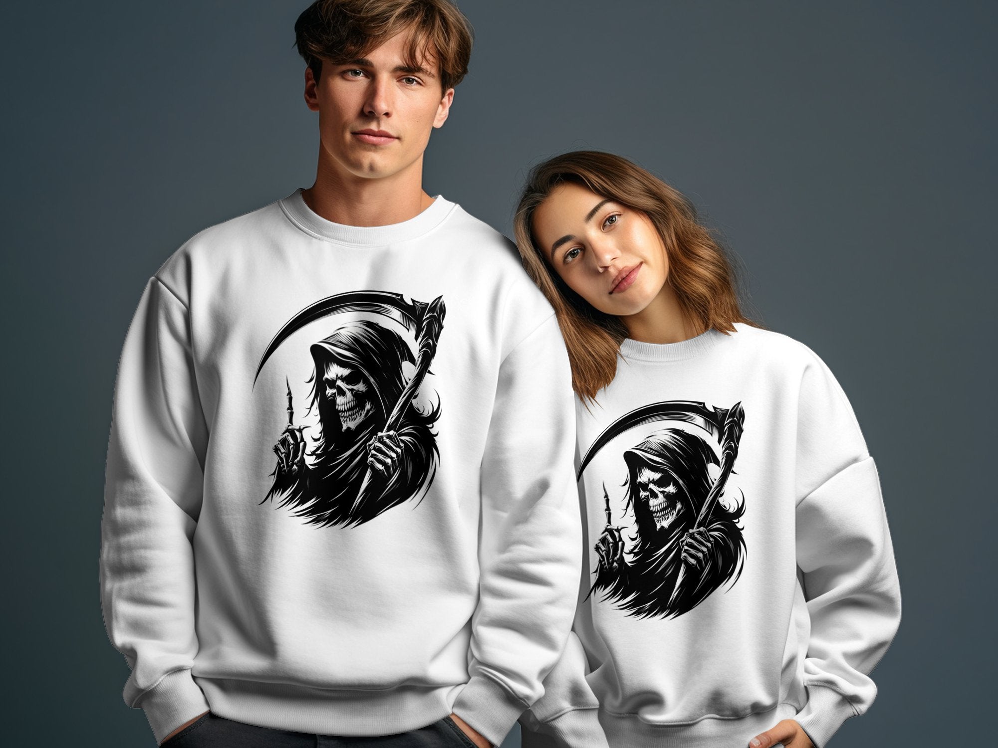 Grim Reaper - Black White Gildan Sweatshirt Commemorative Talisman Unisex Tee Graphic Design