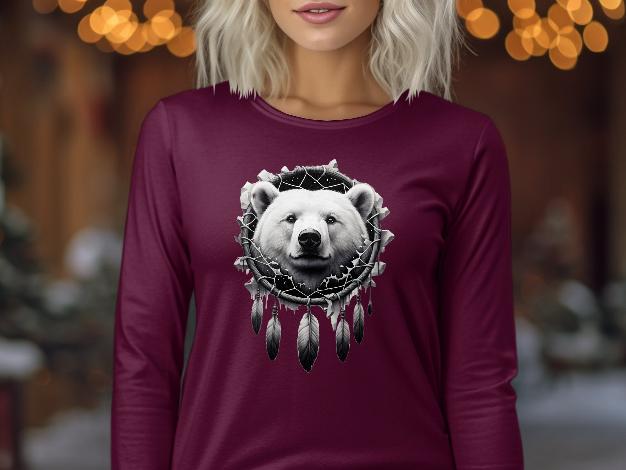 Dreamcatcher Bear - Coloured Gildan Long Sleeve Realistic Native American Talisman Unisex Mythology Tee Graphic Design