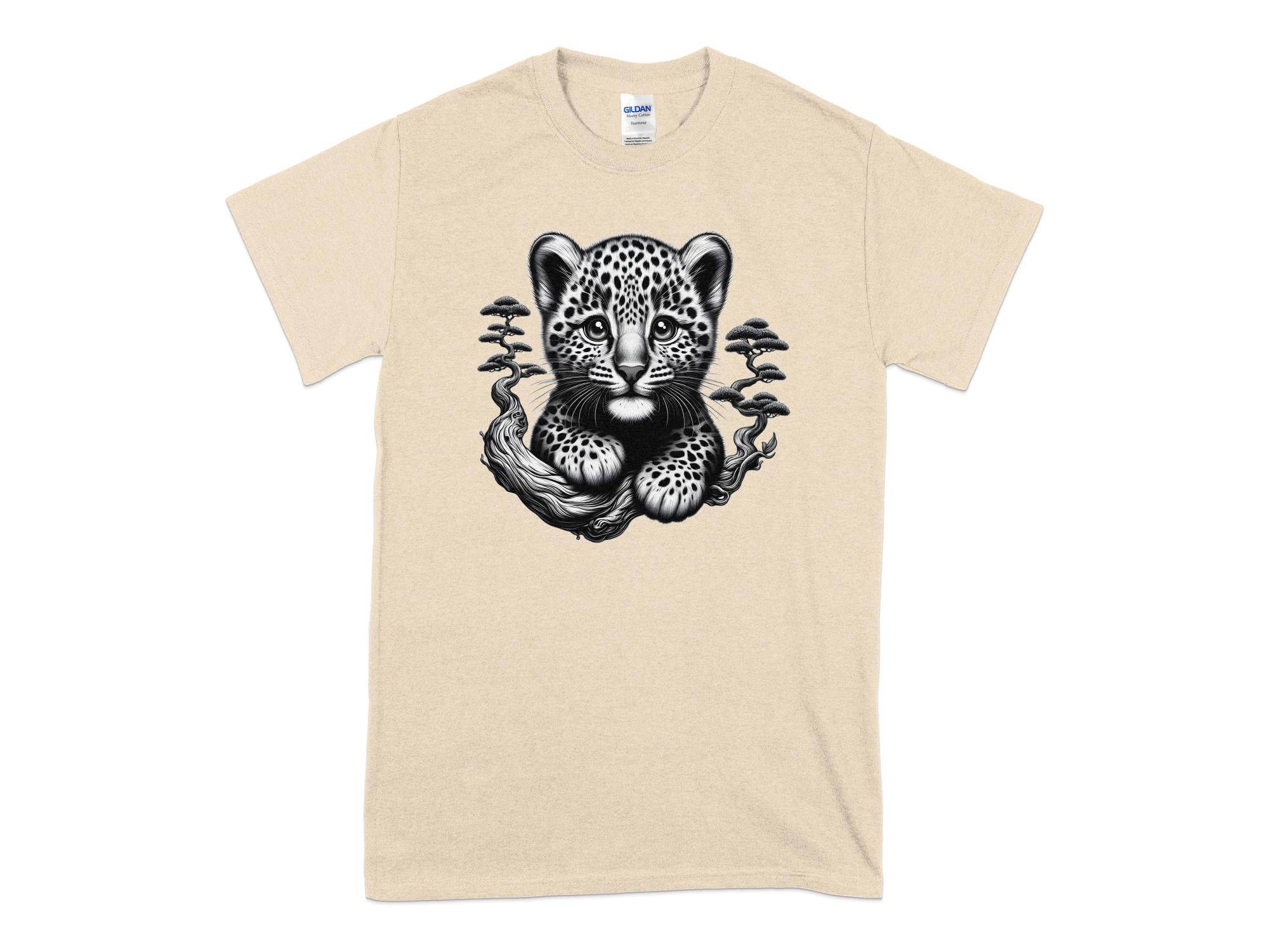 Leopard Bonsai - Coloured Gildan T-Shirt Realistic Animal Talisman Unisex Cute Tee Graphic Design