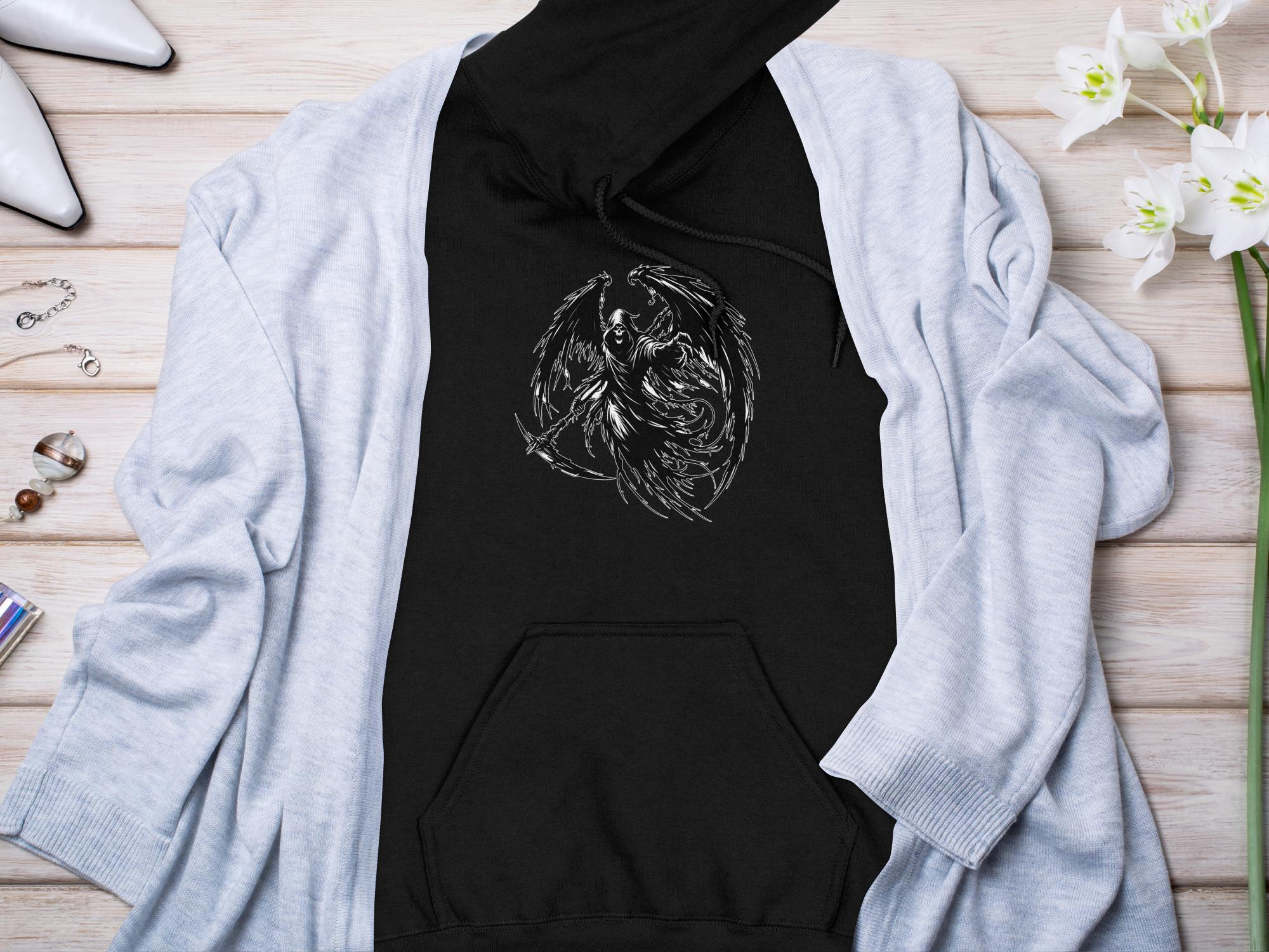 Grim Reaper - Black White Gildan Hoodie Commemorative Talisman Unisex Tee Graphic Design