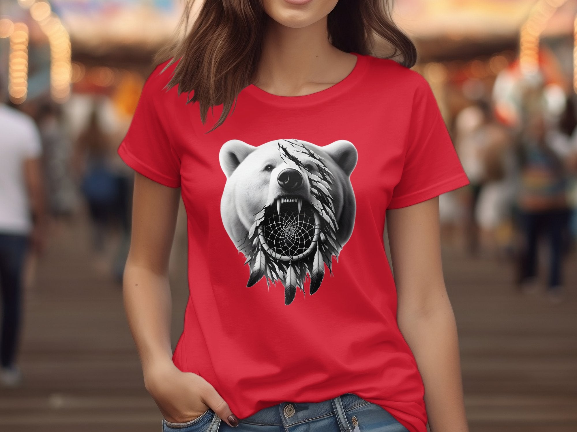 Dreamcatcher Bear - Coloured Gildan T-Shirt Realistic Native American Talisman Unisex Mythology Tee Graphic Design