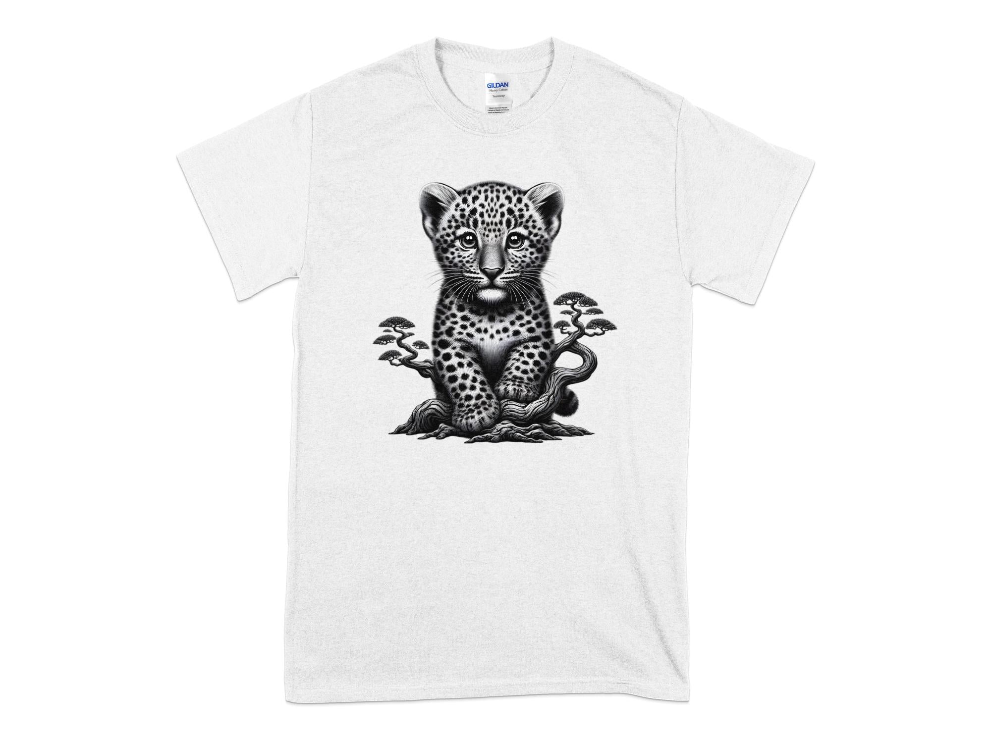 Leopard Bonsai - Coloured Gildan T-Shirt Realistic Animal Talisman Unisex Cute Tee Graphic Design