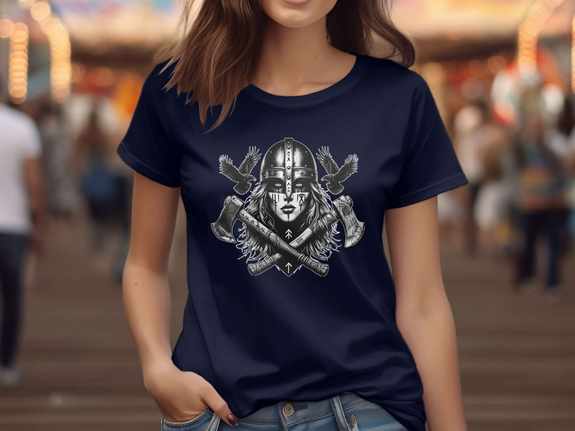 Viking Shield Maiden - Coloured Gildan T Shirt Realistic Norse Talisman Men Women Unisex Valhalla Tee Graphic Design