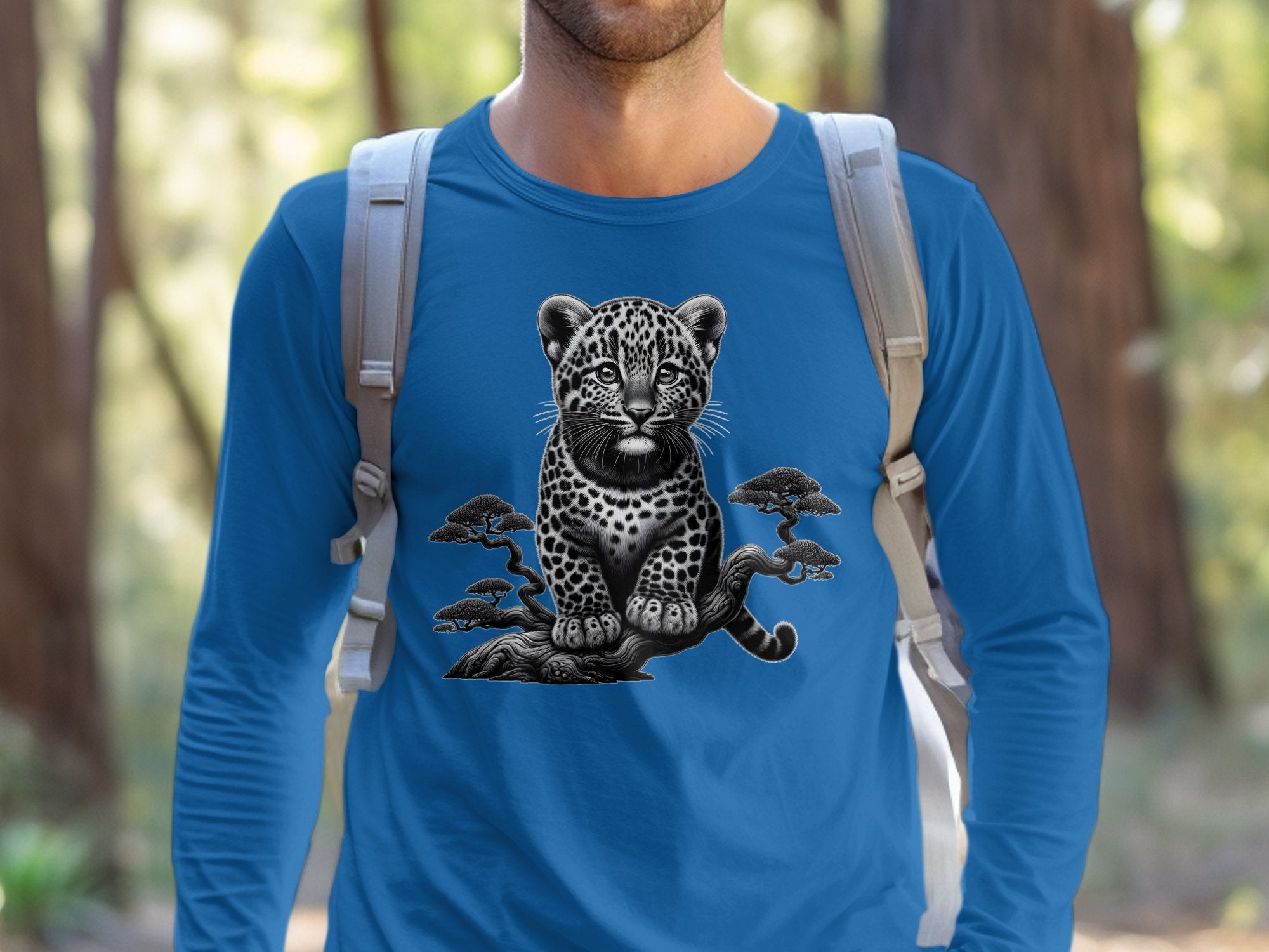 Leopard Bonsai - Coloured Gildan Long Sleeve Realistic Animal Talisman Unisex Cute Tee Graphic Design