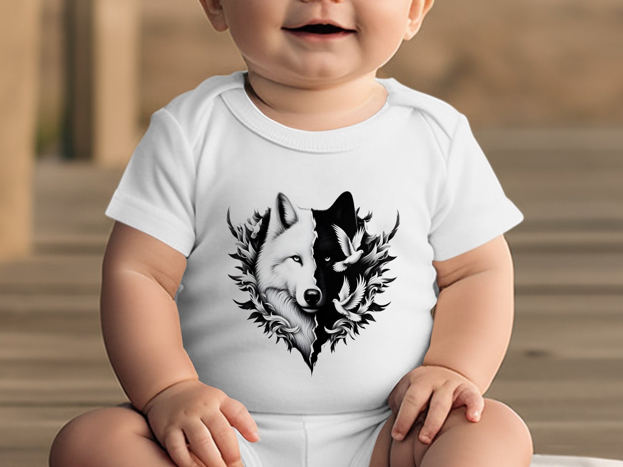 Wolf x Doves - Coloured Toddler Bodysuit Realistic Animal Talisman Unisex Tee Graphic Design