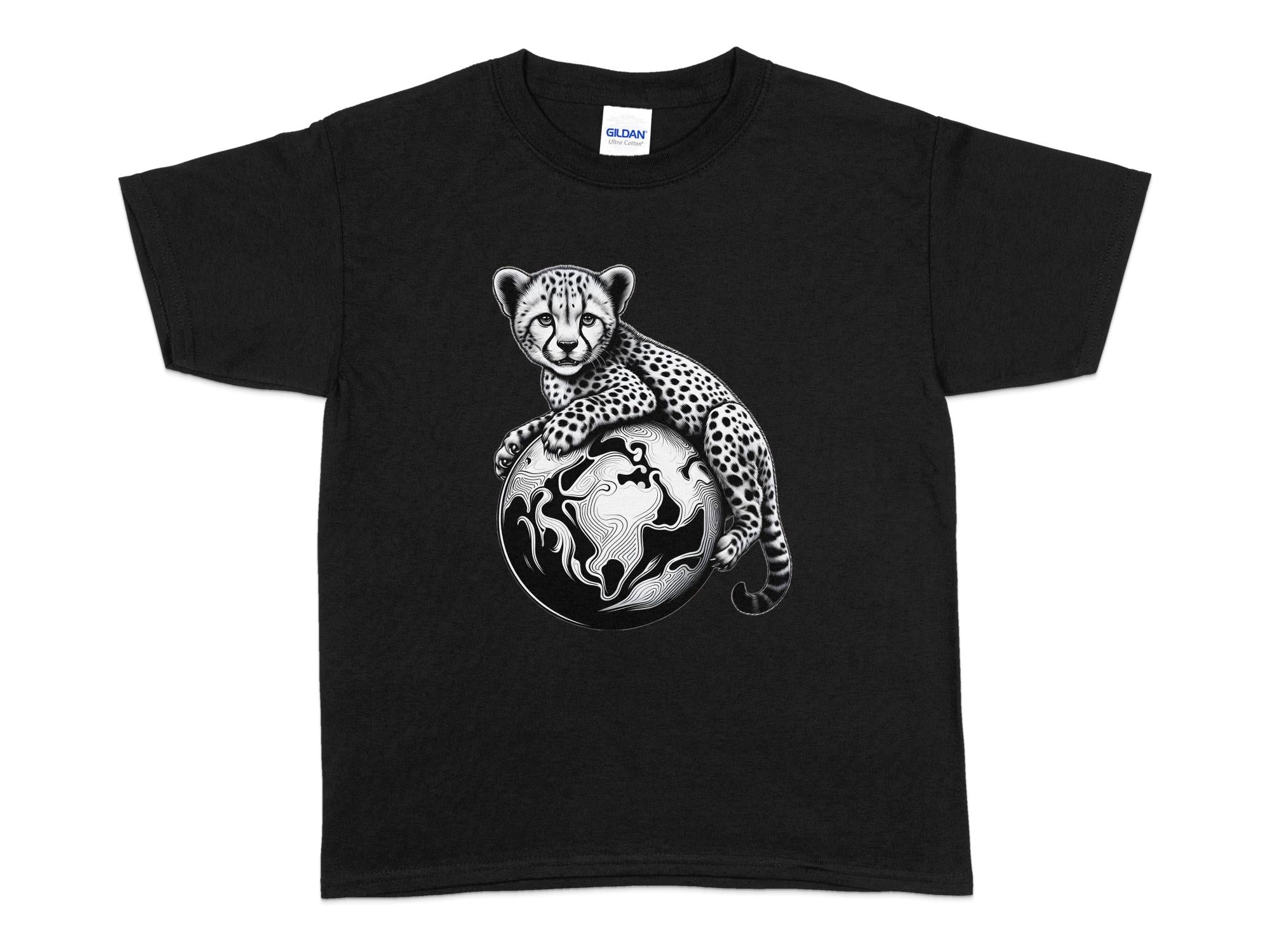 Cheetah World - Coloured Gildan Kids T-Shirt Realistic Animal Talisman Unisex Cute Tee Graphic Design