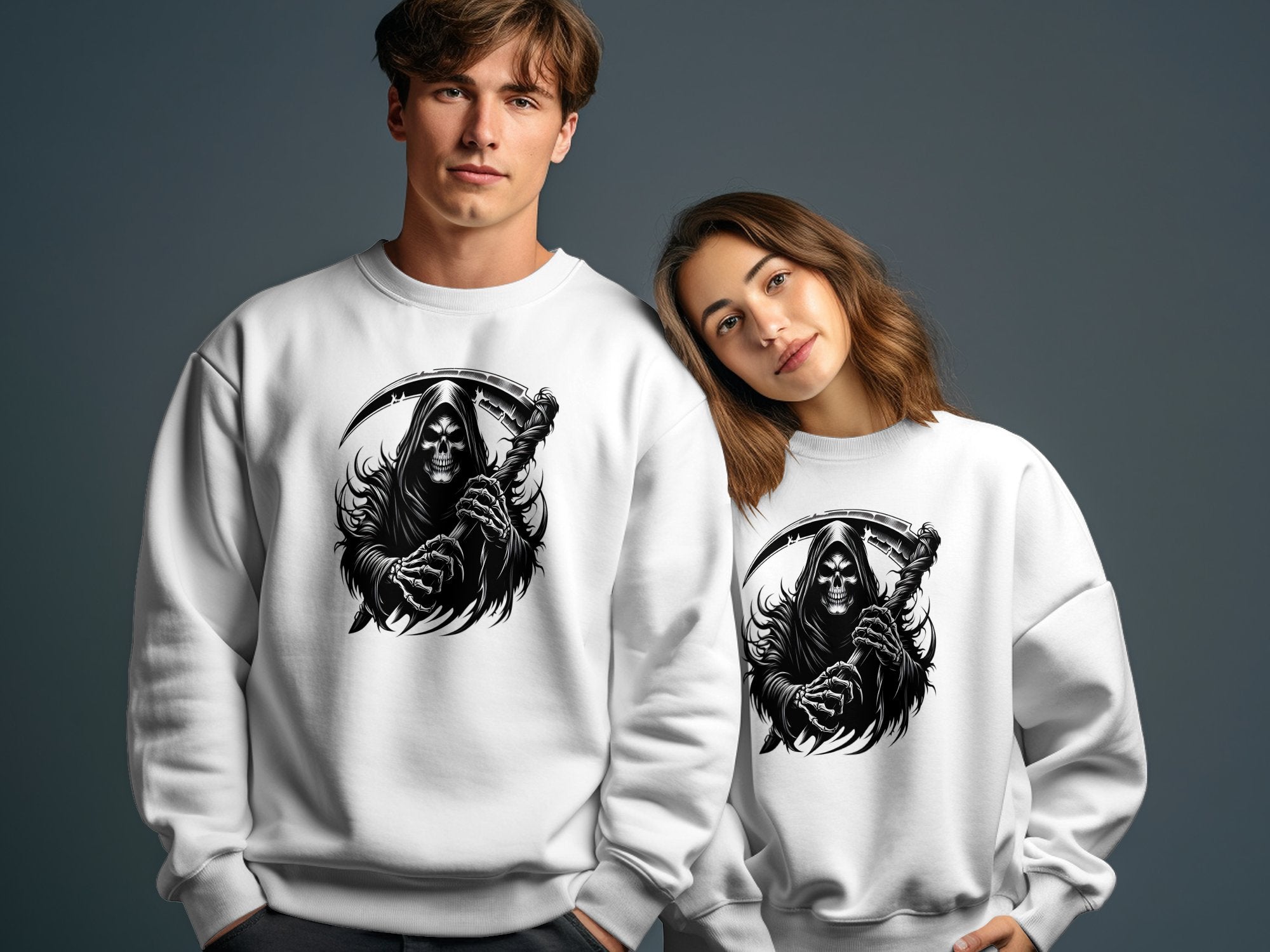 Grim Reaper - Black White Gildan Sweatshirt Commemorative Talisman Unisex Tee Graphic Design