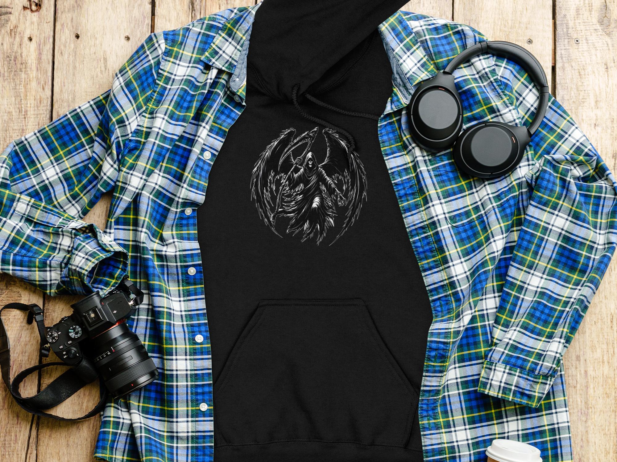 Grim Reaper - Black White Gildan Hoodie Commemorative Talisman Unisex Tee Graphic Design