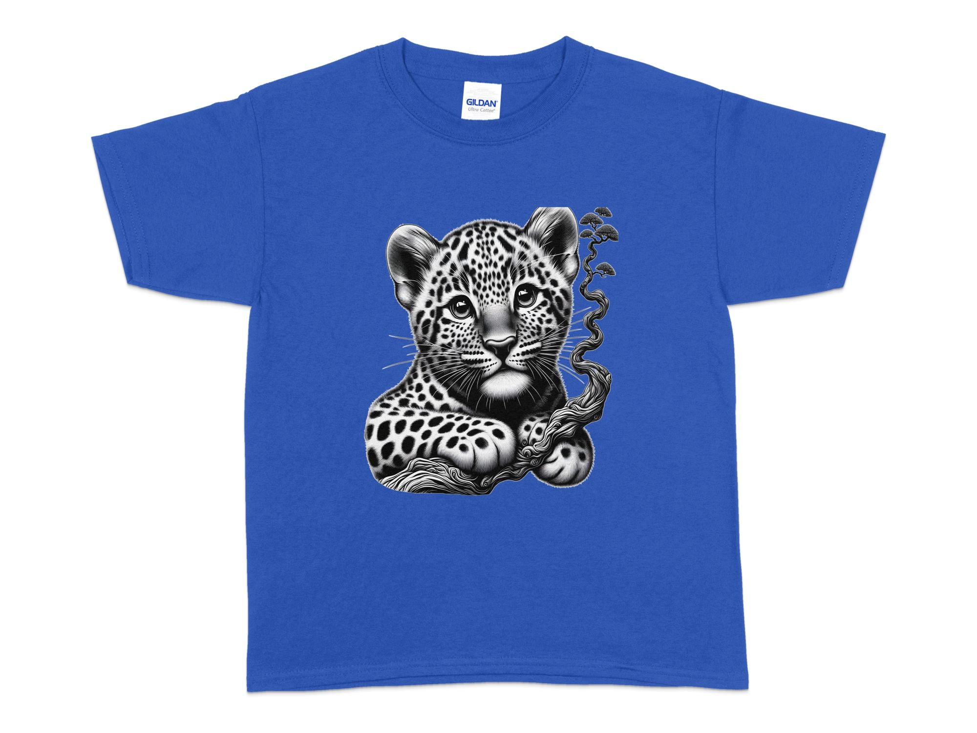 Leopard Bonsai - Coloured Gildan Kids T-Shirt Realistic Animal Talisman Unisex Cute Tee Graphic Design