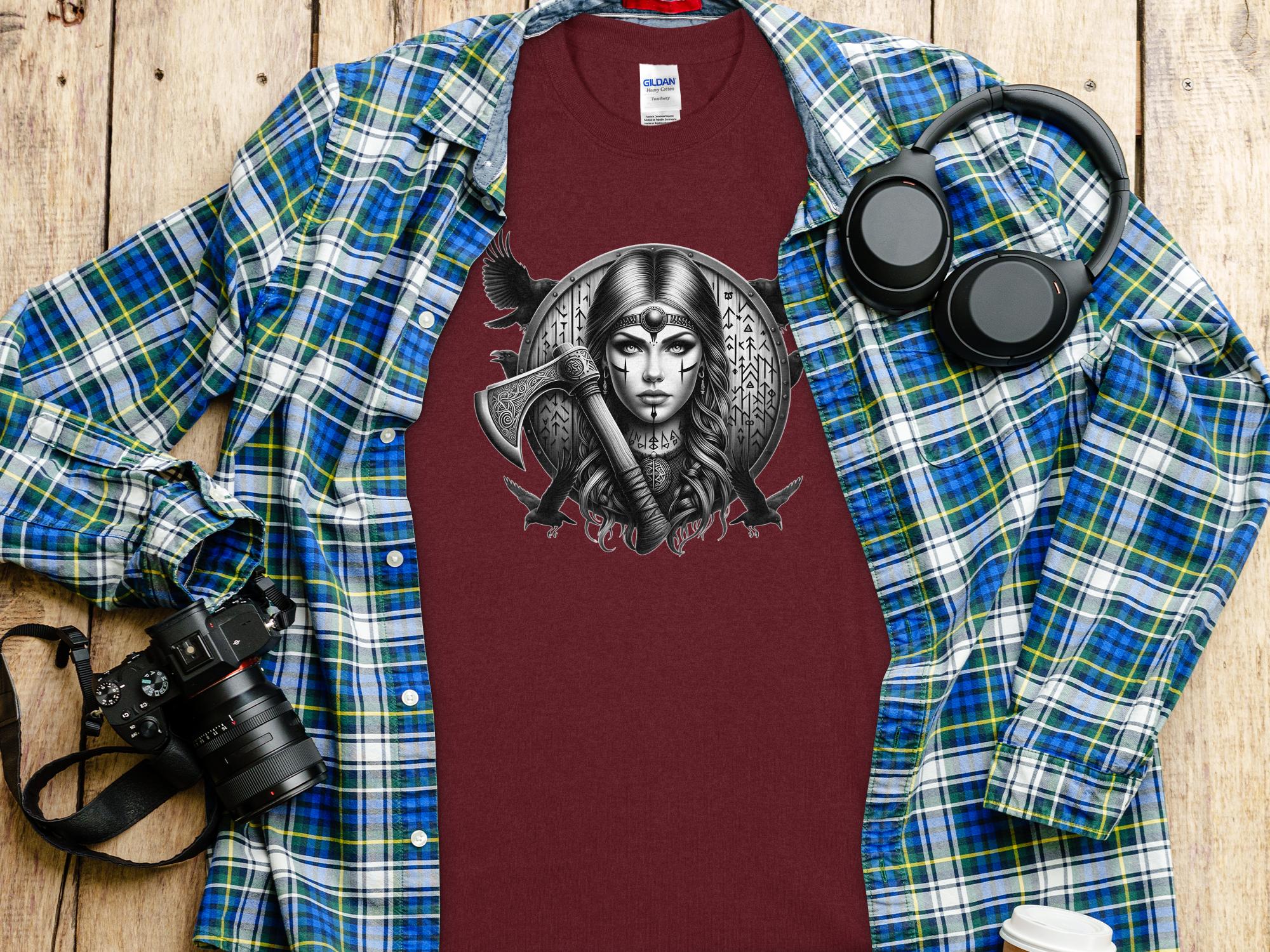 Viking Shield Maiden - Coloured Gildan T Shirt Realistic Norse Talisman Men Women Unisex Valhalla Tee Graphic Design