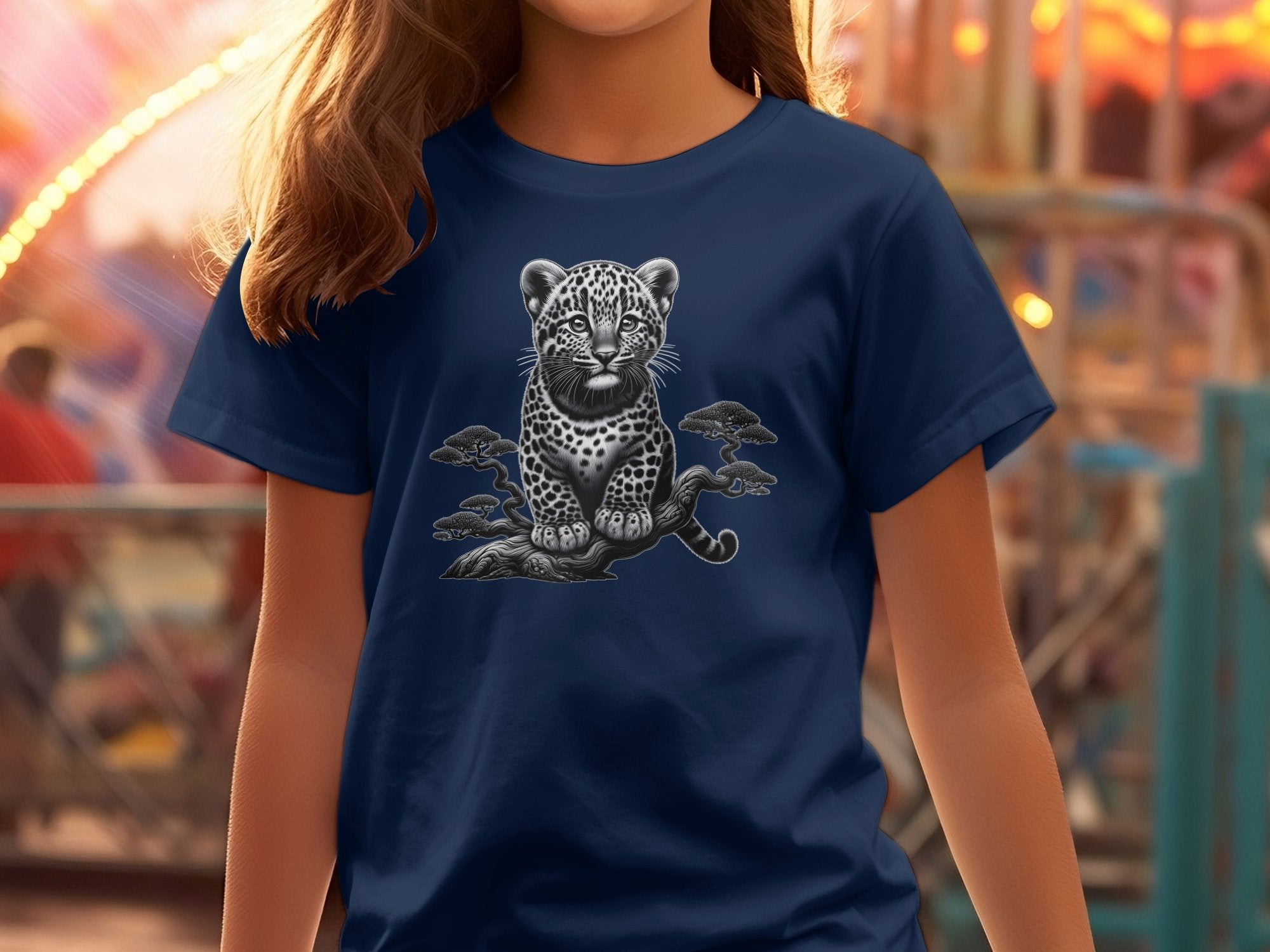 Leopard Bonsai - Coloured Gildan Kids T-Shirt Realistic Animal Talisman Unisex Cute Tee Graphic Design