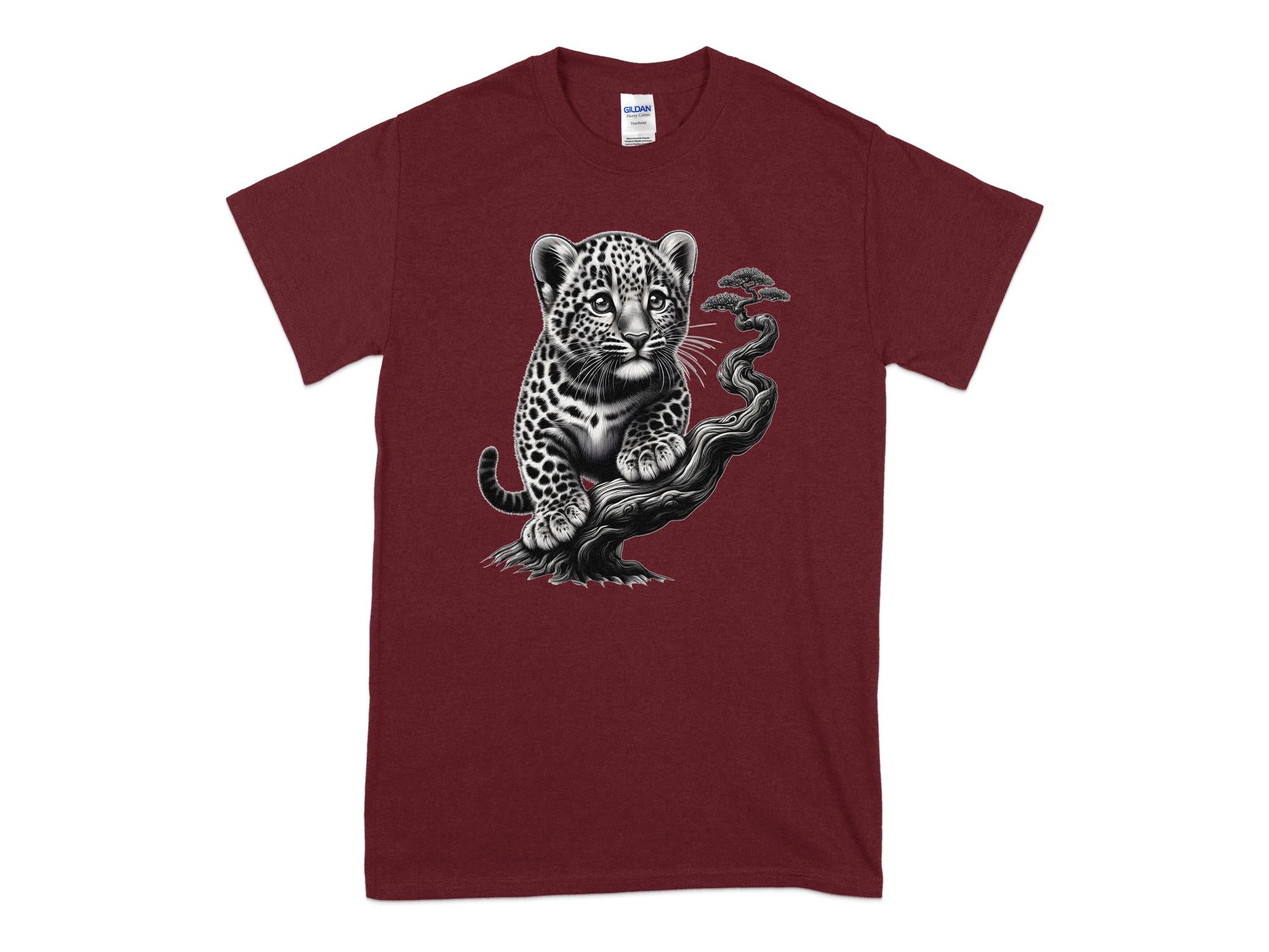 Leopard Bonsai - Coloured Gildan T-Shirt Realistic Animal Talisman Unisex Cute Tee Graphic Design