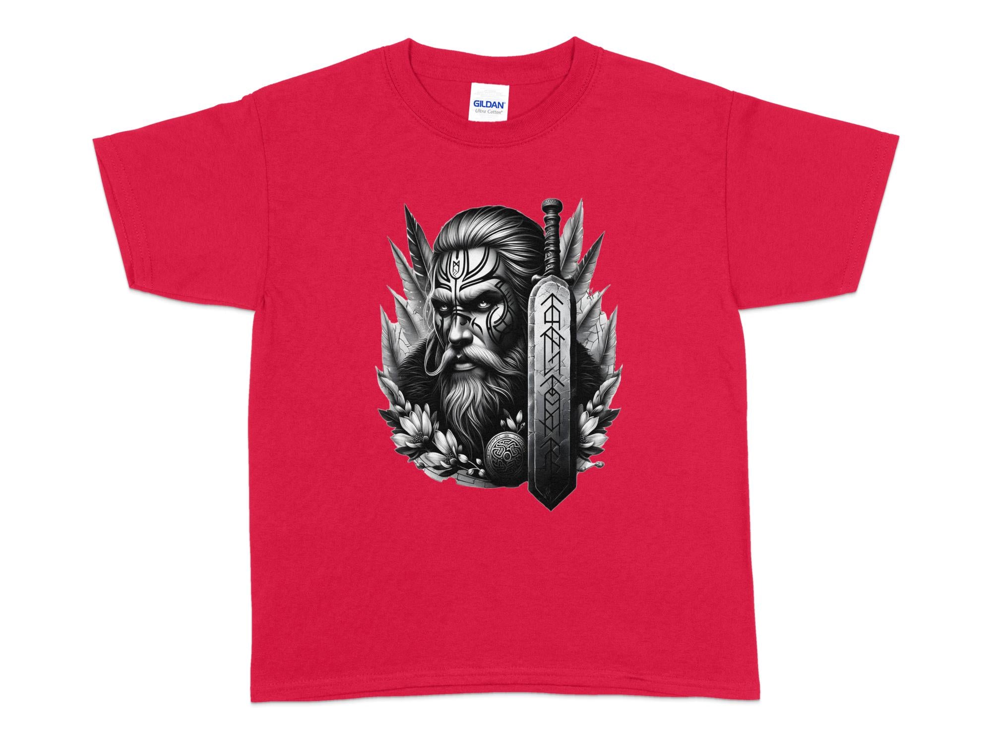 Viking Valiant - Coloured Gildan Kids T-Shirt Realistic Norse Talisman Unisex Valhalla Tee Graphic Design