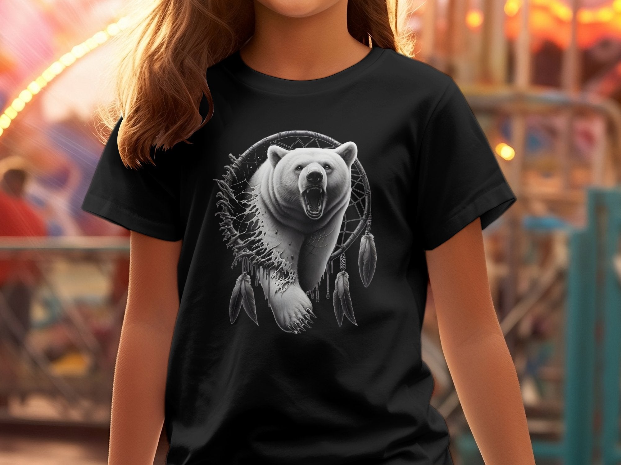 Dreamcatcher Bear - Coloured Gildan Kids T Shirt Realistic Native American Talisman Unisex Mythology Tee Graphic Design