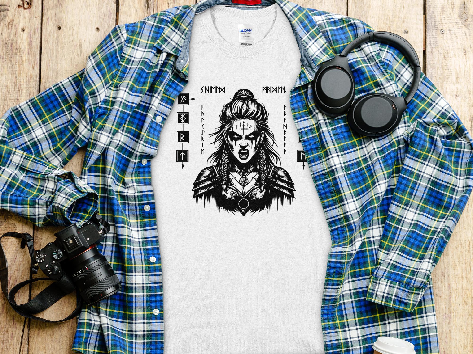 Viking Shield Maiden - Coloured Gildan T Shirt Realistic Norse Talisman Men Women Unisex Valhalla Tee Graphic Design