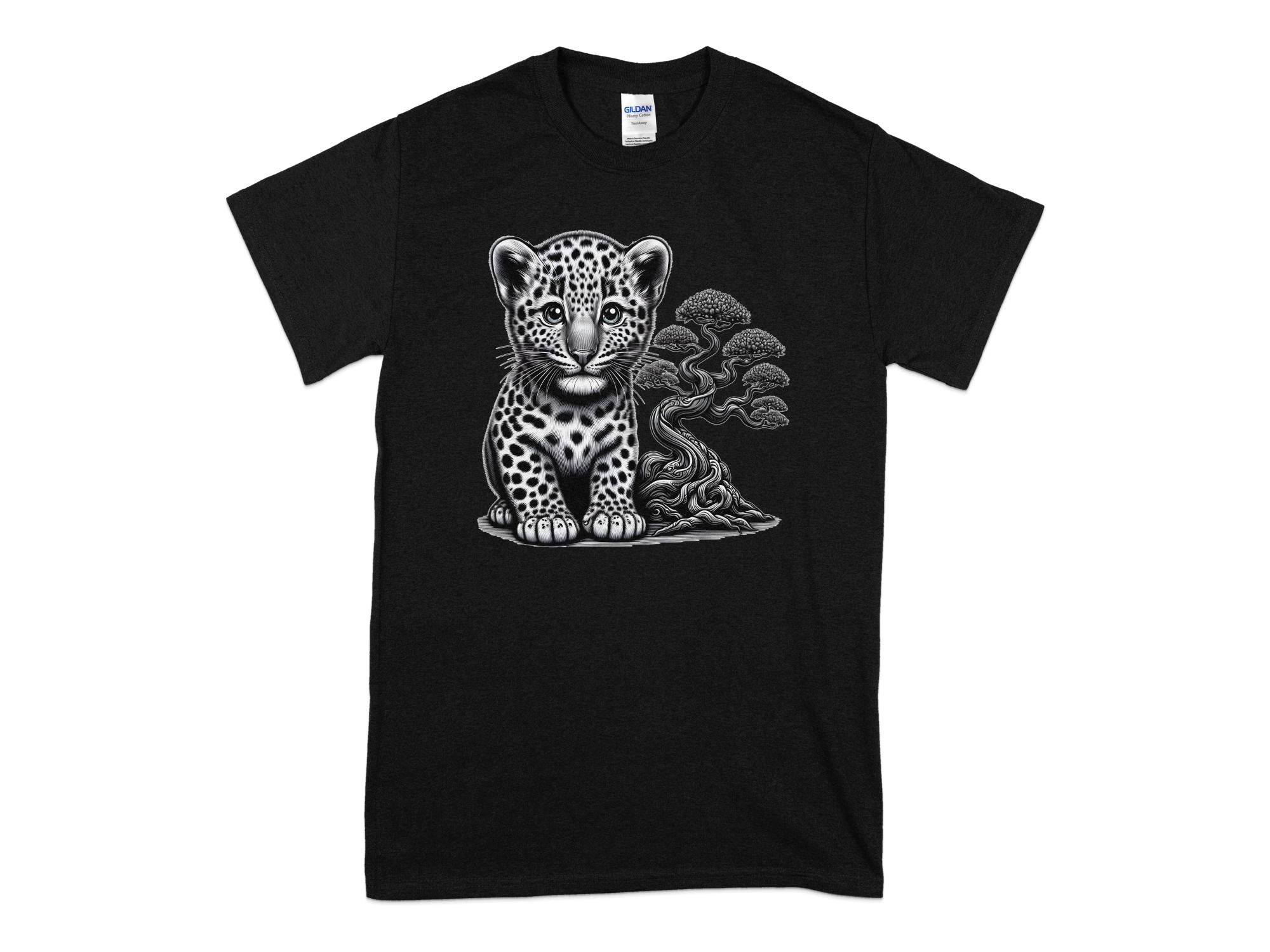 Leopard Bonsai - Coloured Gildan T-Shirt Realistic Animal Talisman Unisex Cute Tee Graphic Design