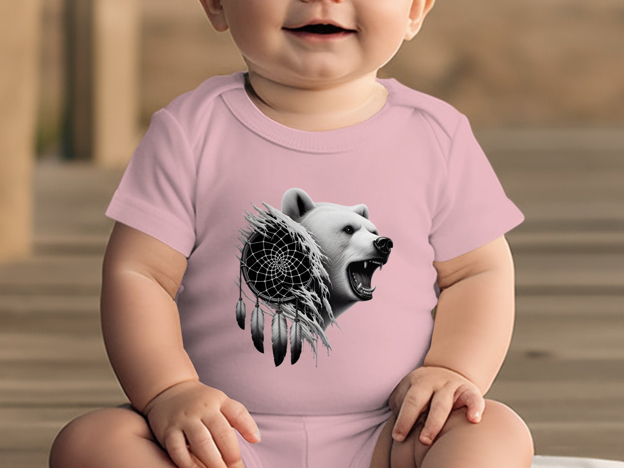 Dreamcatcher Bear - Coloured Toddler Bodysuit Realistic Native American Talisman Unisex Mythology Tee Graphic Design