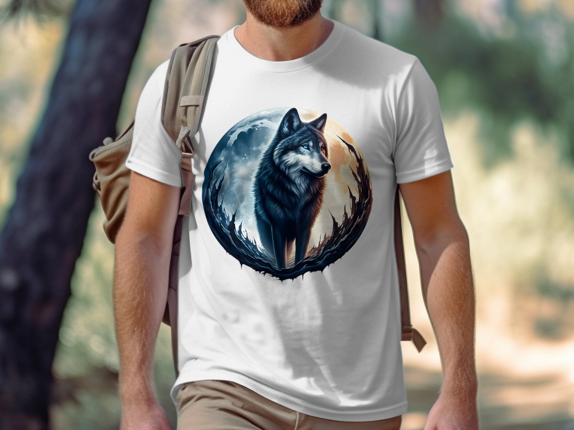 Moon Wolf - T-Shirt Realistic Full Colour Animal Talisman Unisex Mythology Tee Gildan Graphic Design