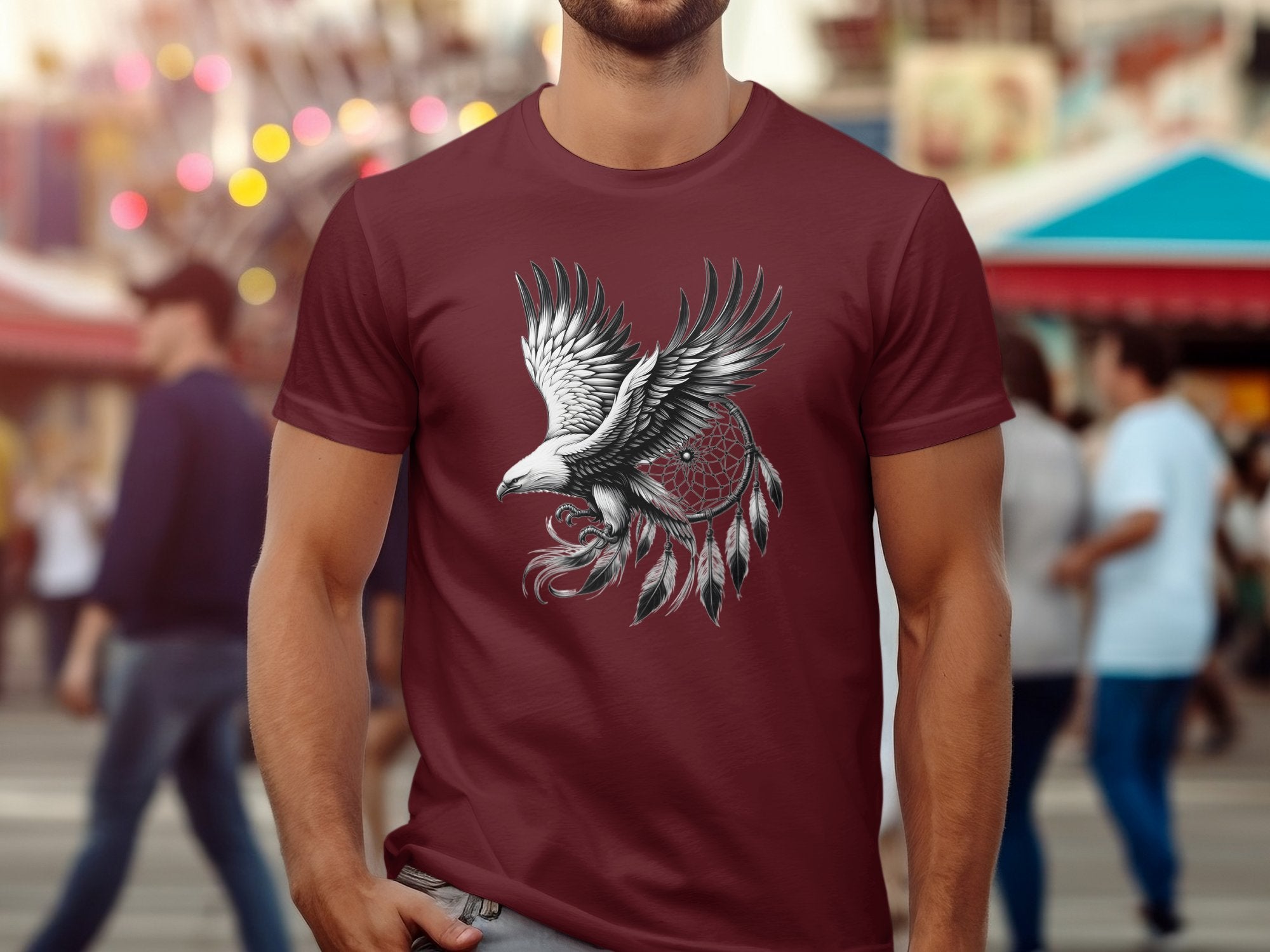 Dreamcatcher Eagle - Coloured Gildan T-Shirt Realistic Native American Talisman Unisex Mythology Tee Graphic Design