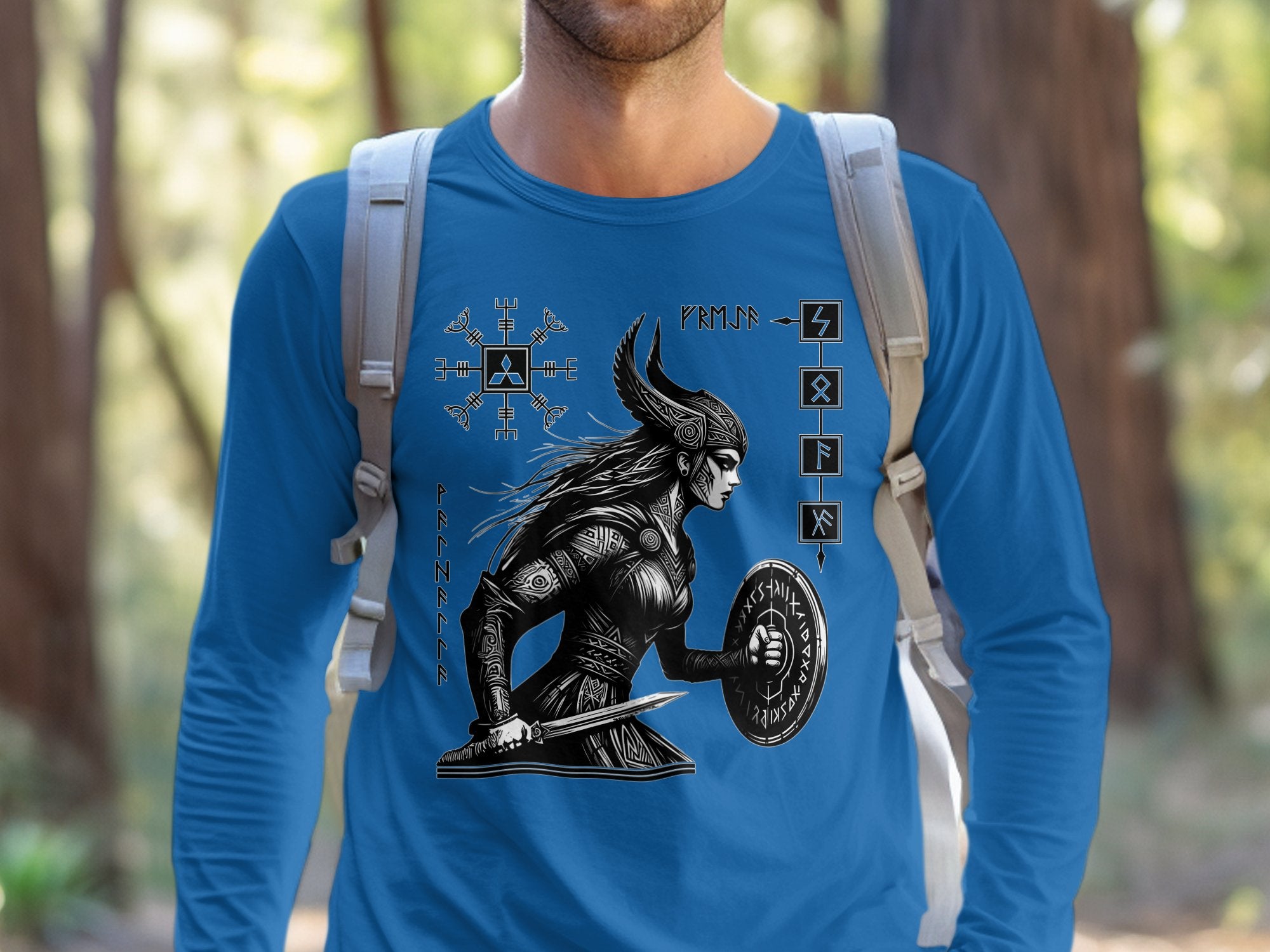 Viking Shield Maiden - Coloured Gildan Long Sleeve Realistic Norse Talisman Men Women Unisex Valhalla Tee Graphic Design