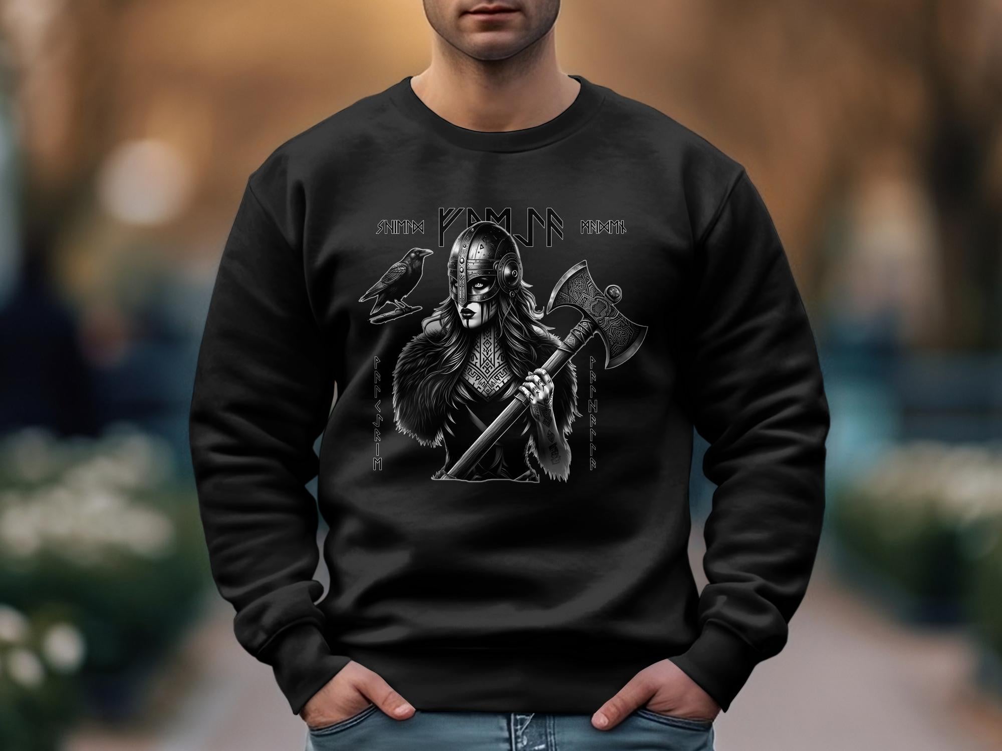 Viking Shield Maiden - Coloured Gildan Sweatshirt Realistic Norse Talisman Men Women Unisex Valhalla Tee Graphic Design