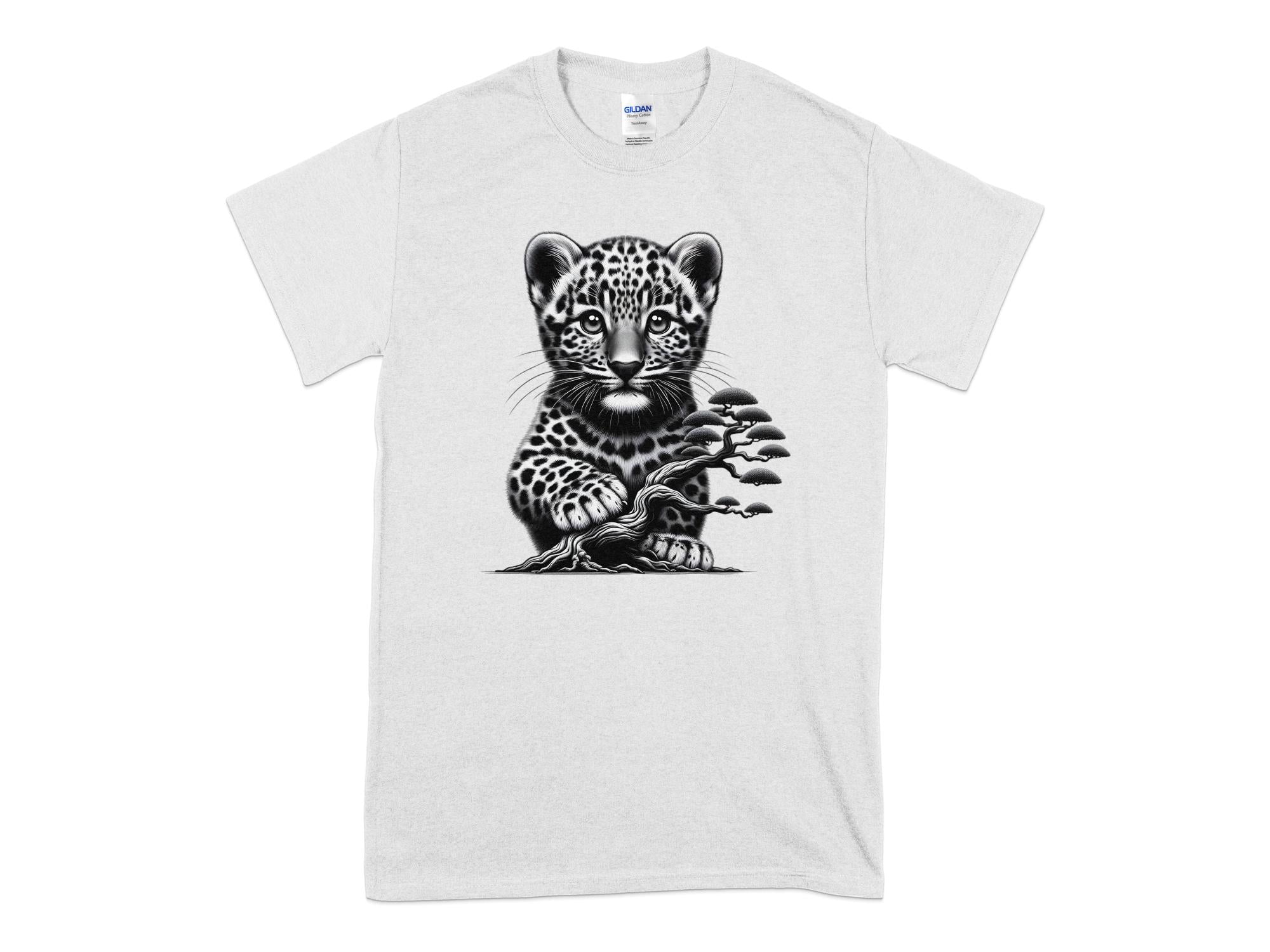 Leopard Bonsai - Coloured Gildan T-Shirt Realistic Animal Talisman Unisex Cute Tee Graphic Design