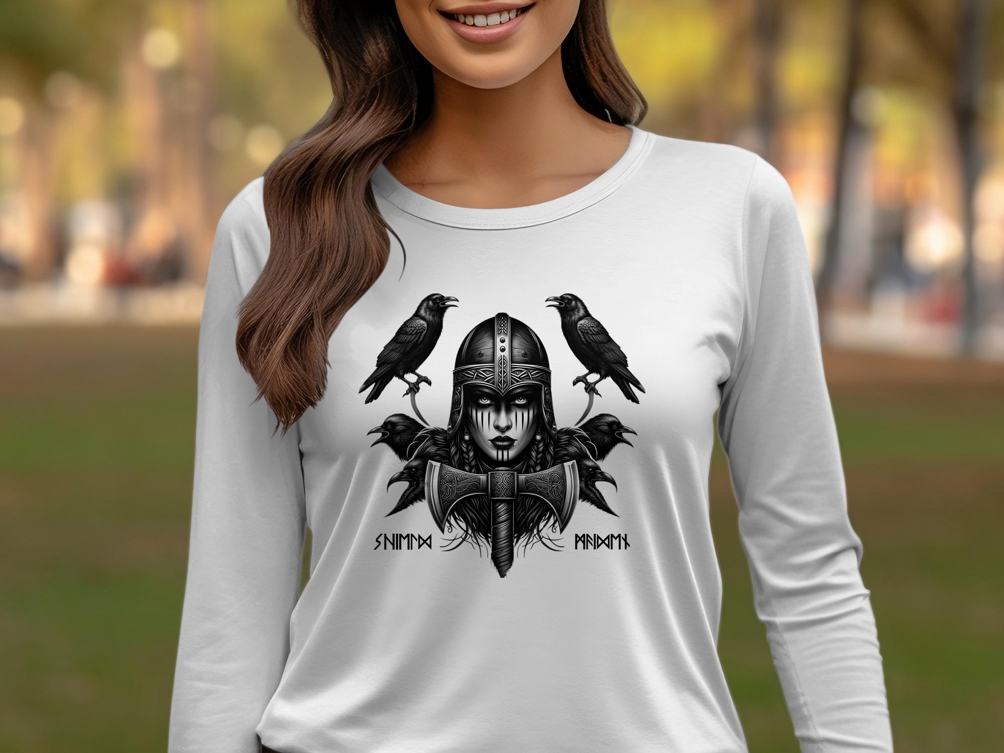 Viking Shield Maiden - Coloured Gildan Long Sleeve Realistic Norse Talisman Men Women Unisex Valhalla Tee Graphic Design